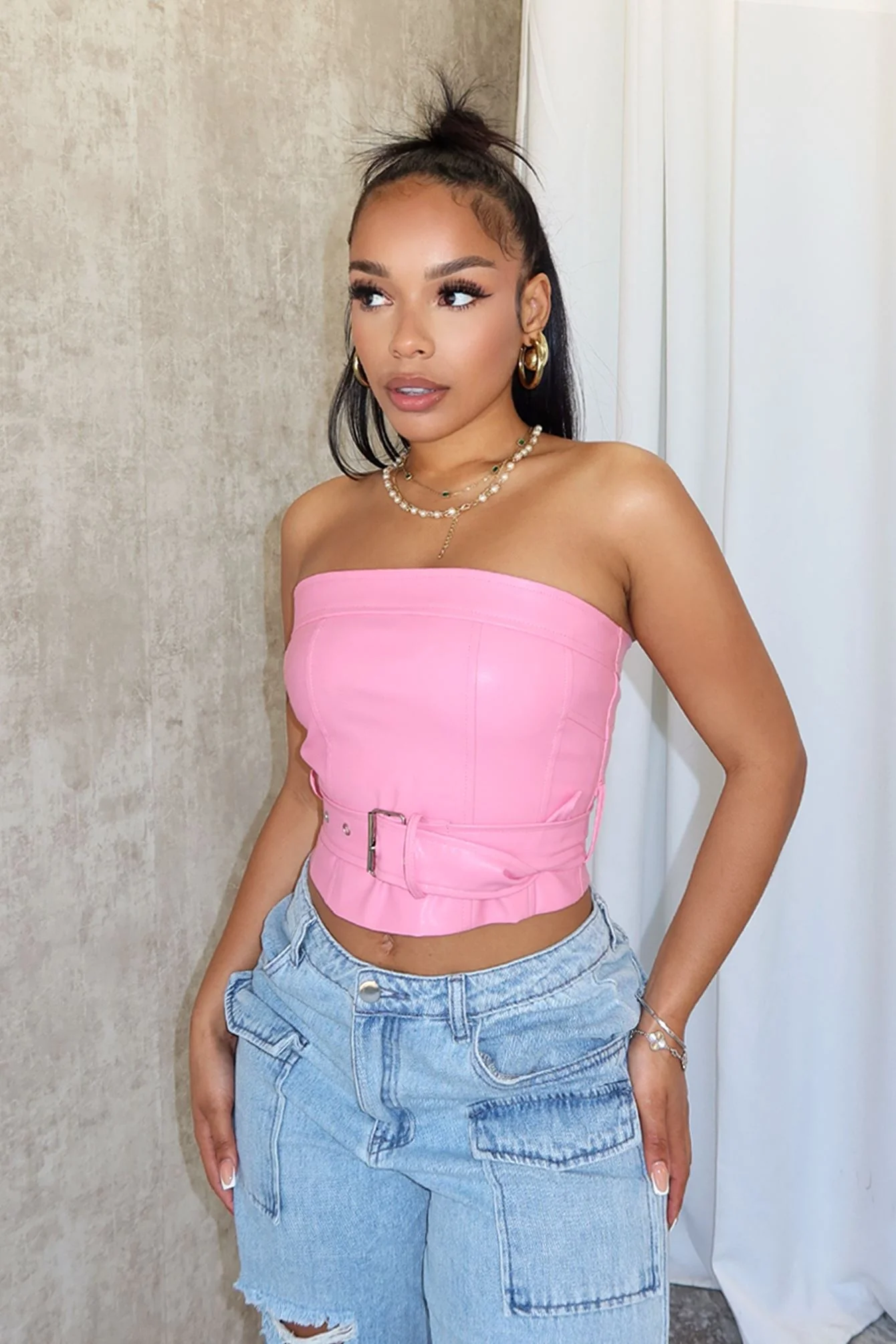 Only My Way Belted Tube PU Top - Image 3
