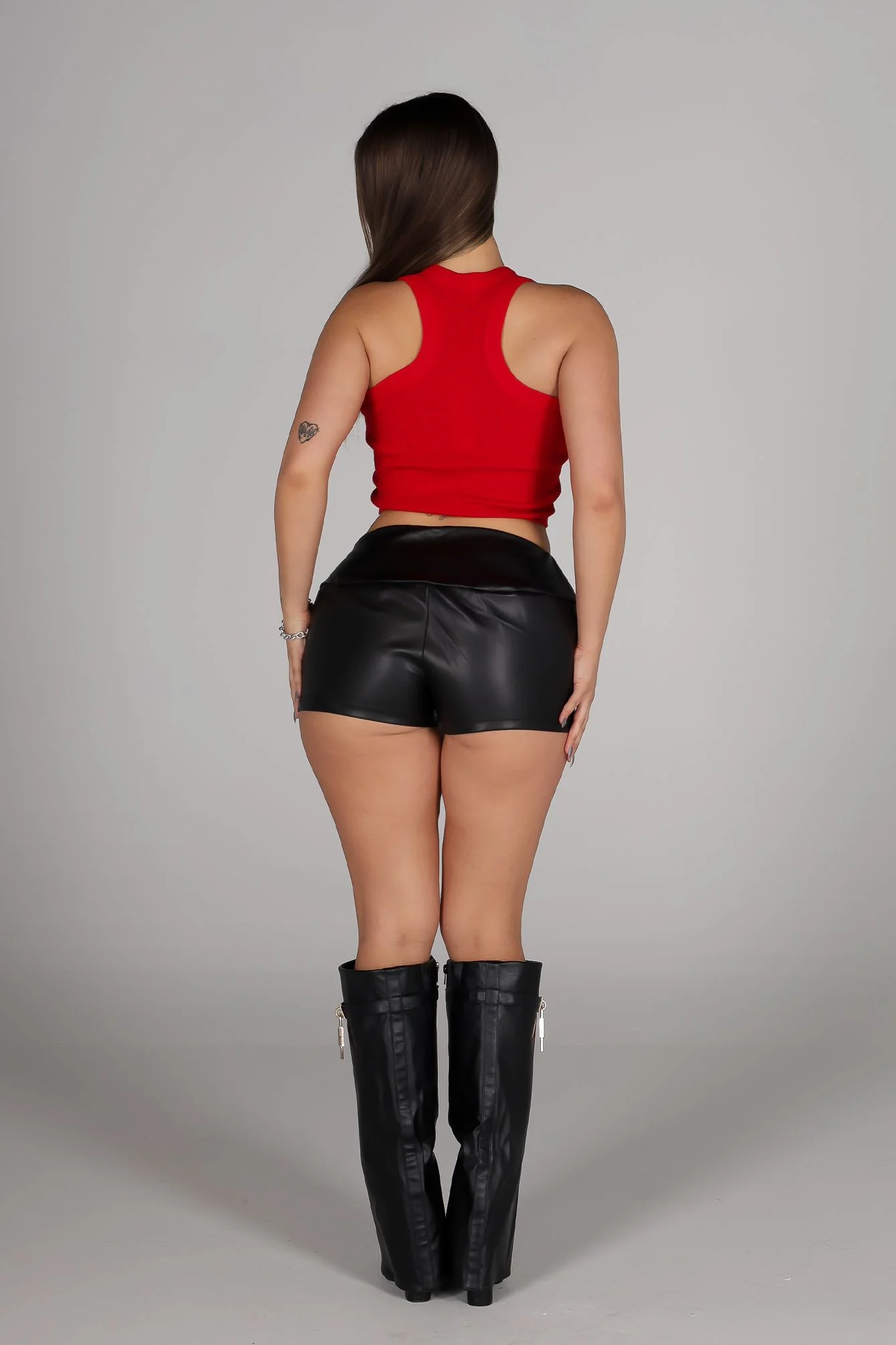 Onyx Curve Faux Leather Shorts - Image 2
