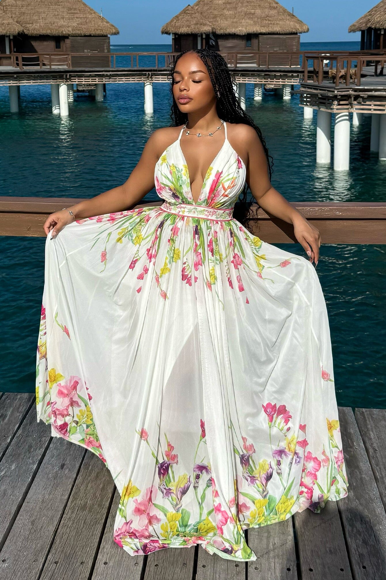 Osono Mesh Floral Printed Maxi Dress - Image 3