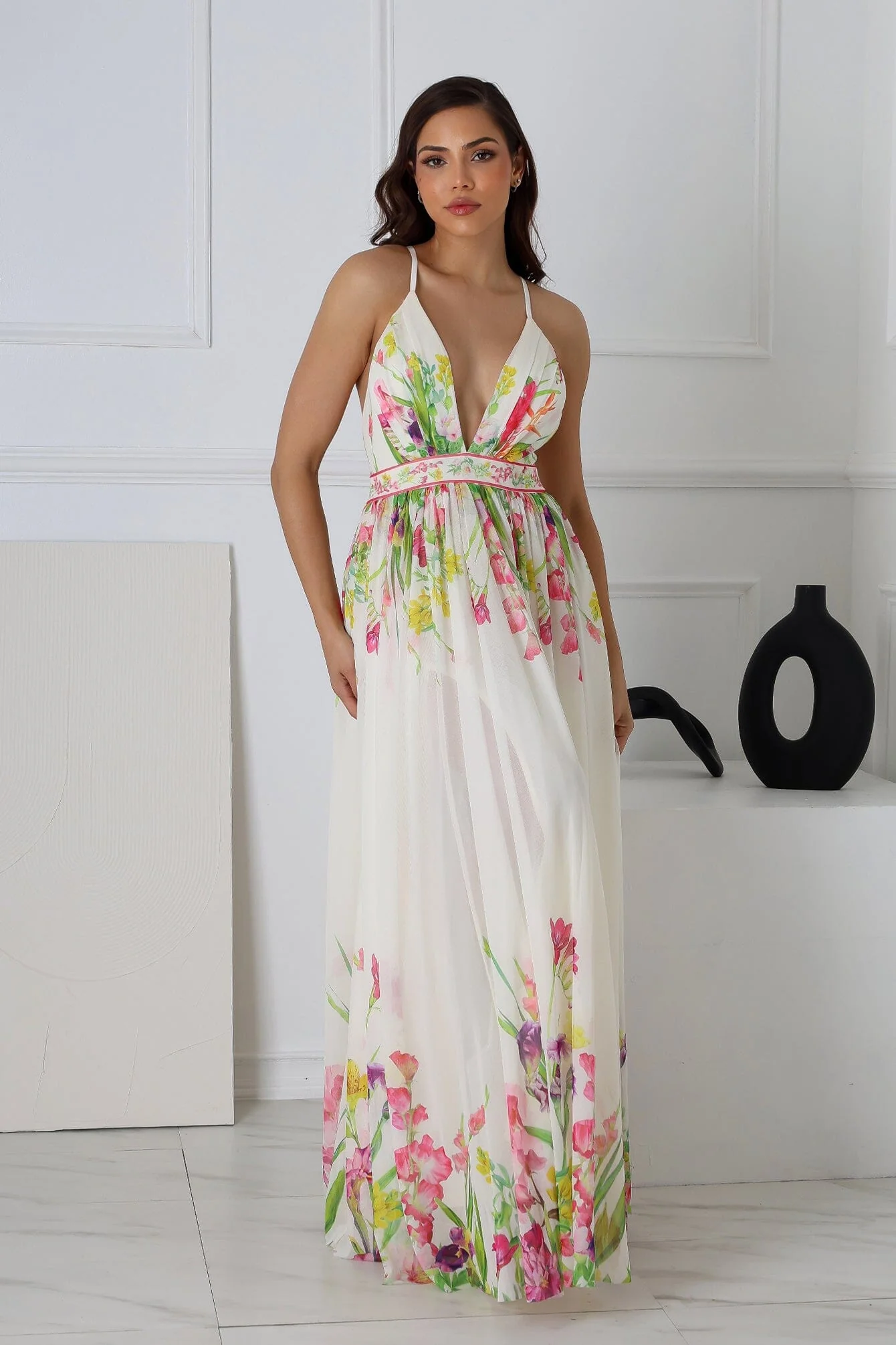 Osono Mesh Floral Printed Maxi Dress - Image 4