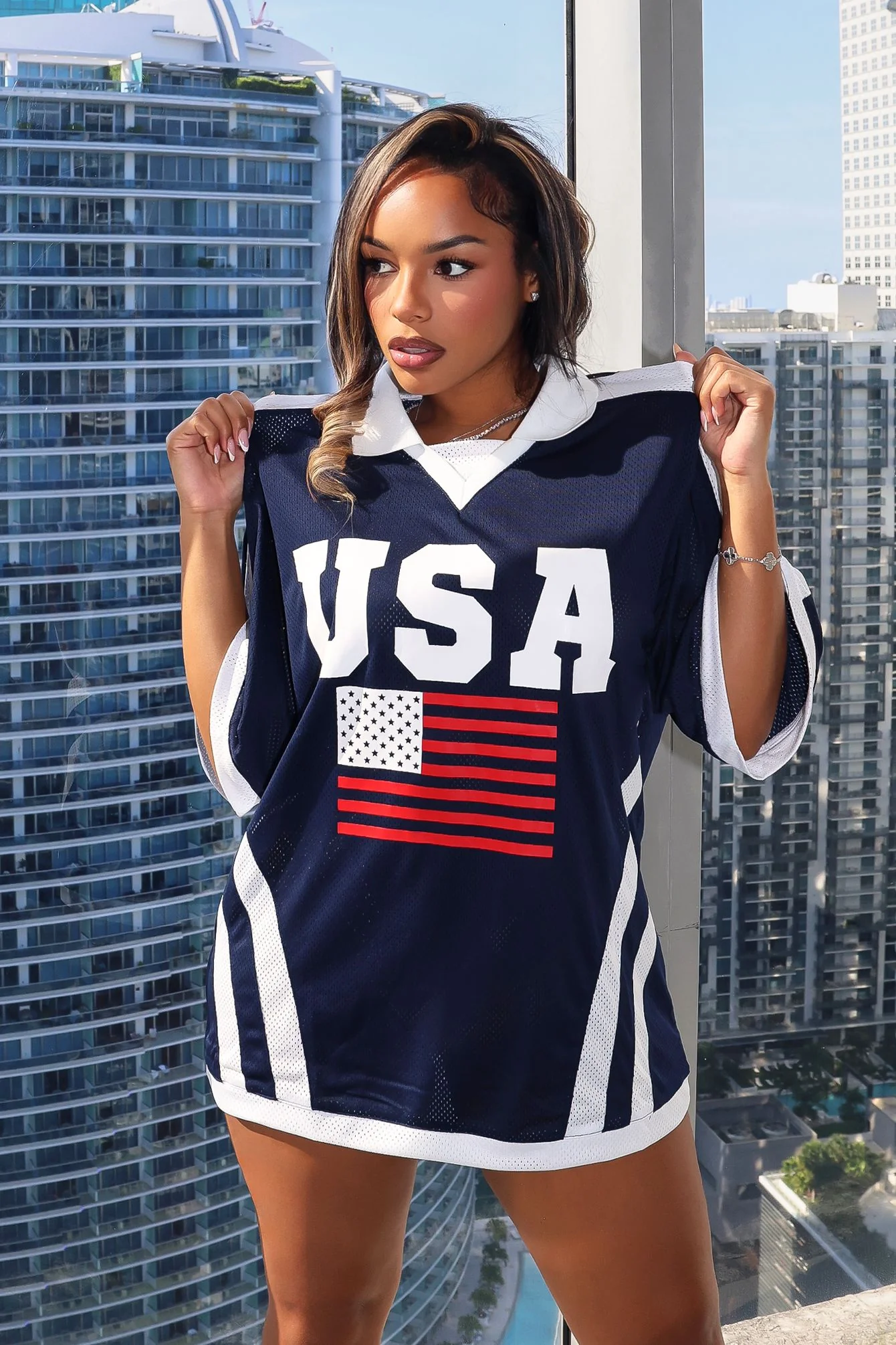 Patriot Mesh Collared Jersey Top