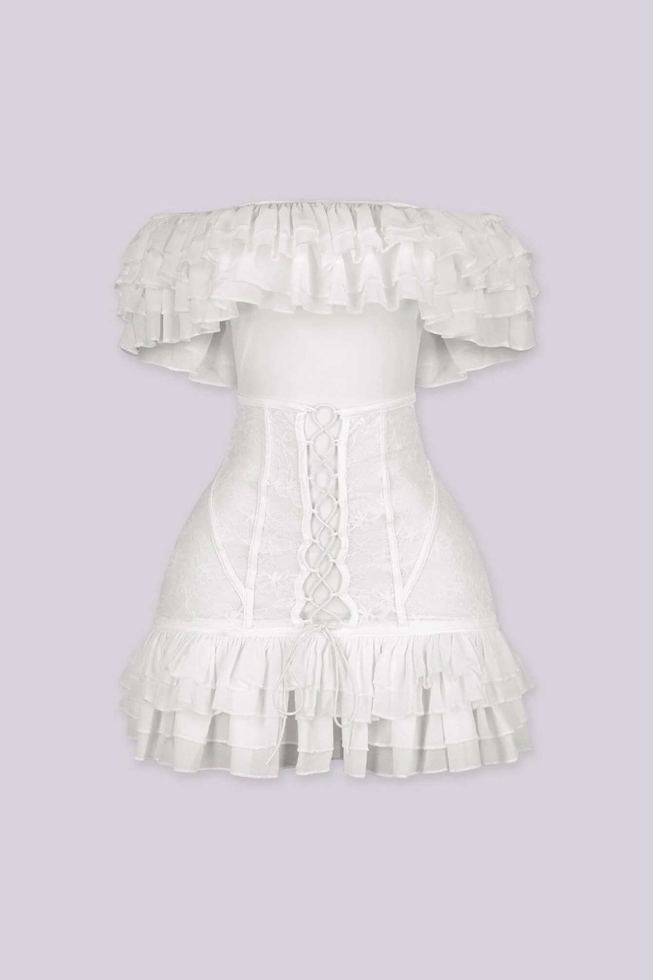 Petal Ruffle Lace Corset Mini Dress - Image 4