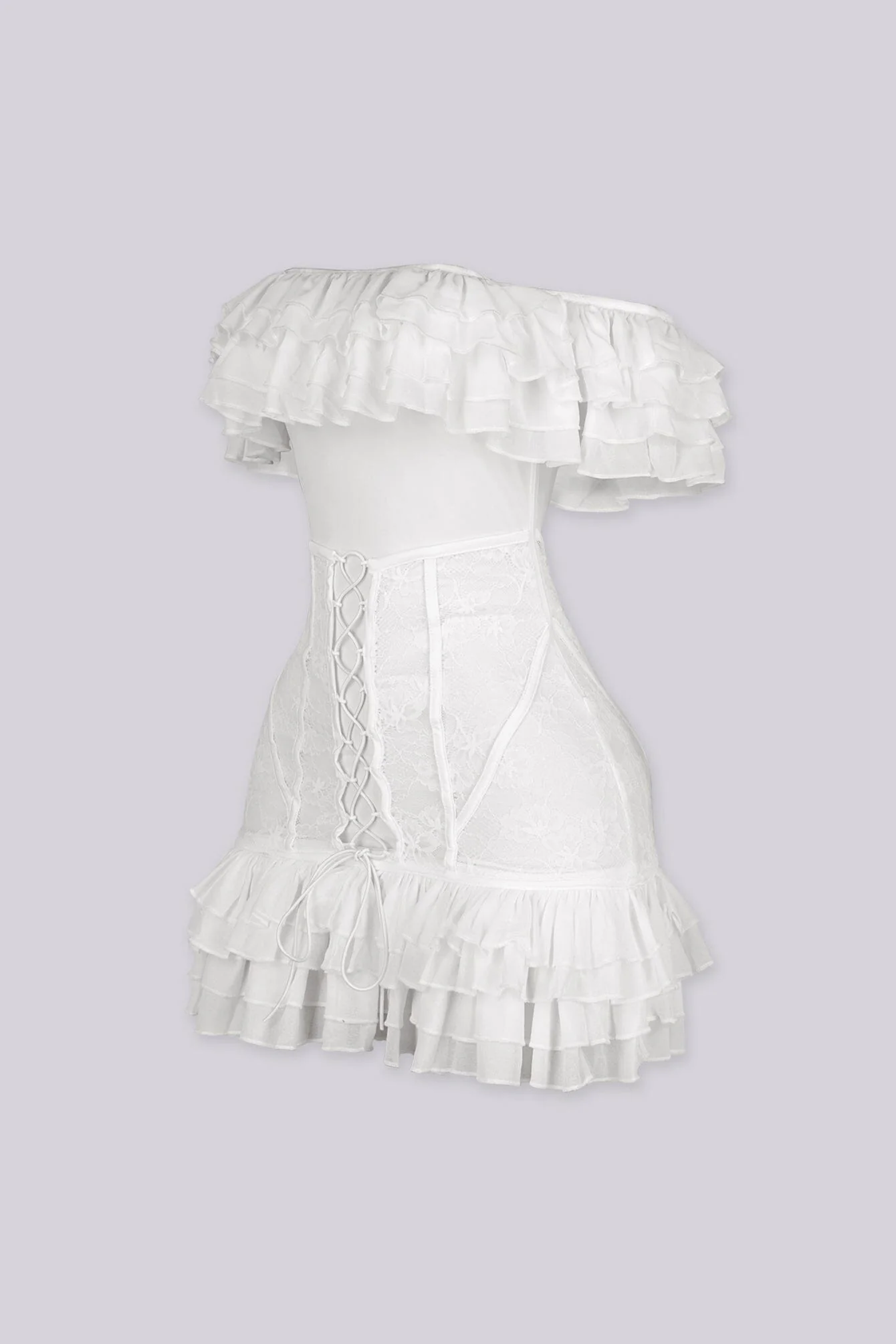 Petal Ruffle Lace Corset Mini Dress - Image 5
