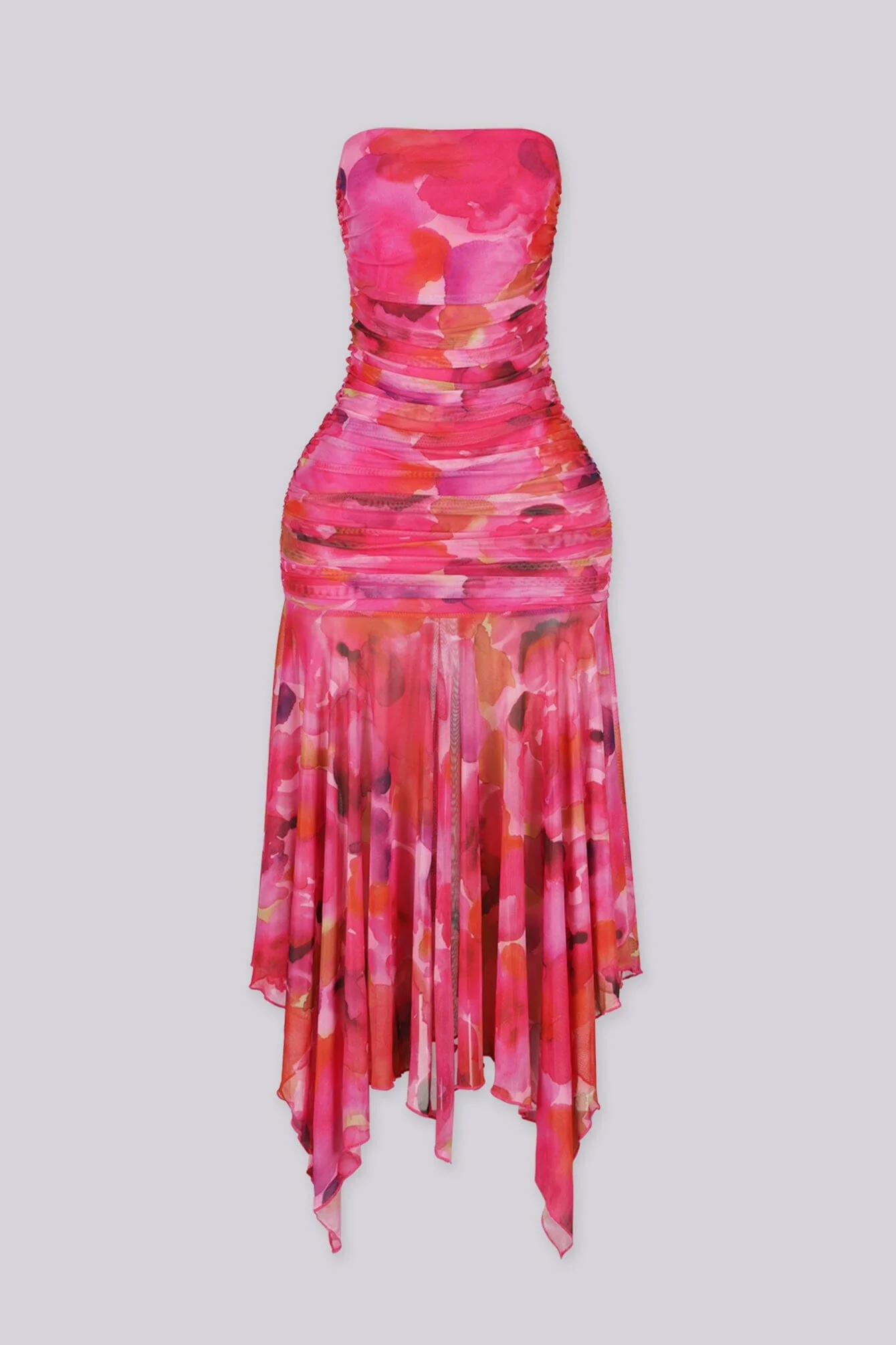 Pink Shadow Ruched Midi Dress - Image 3