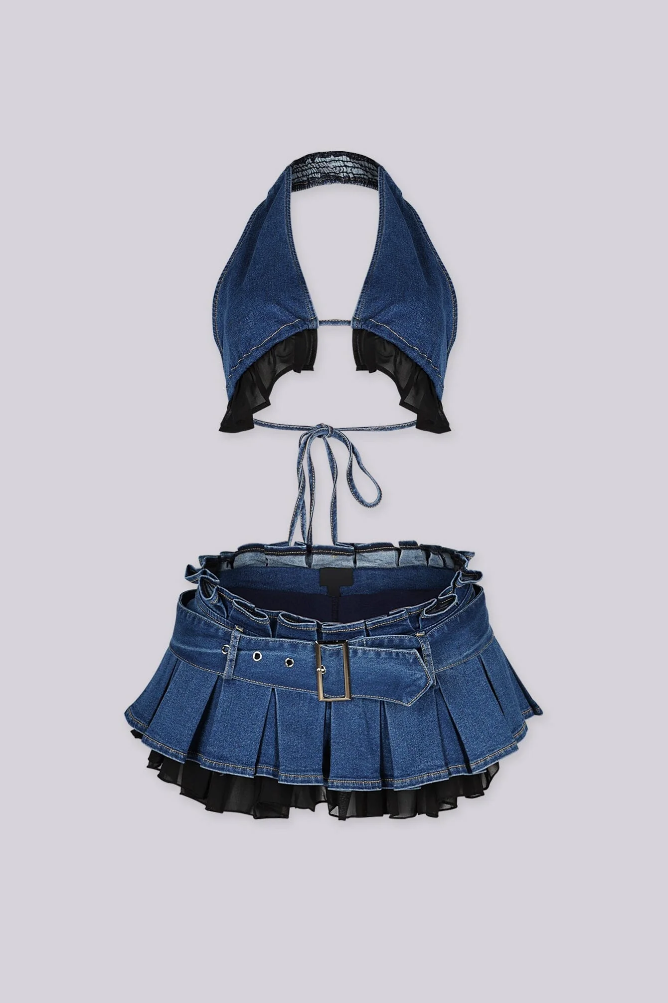 Pop Dat Denim Bra Top & Skirt SET - Image 4