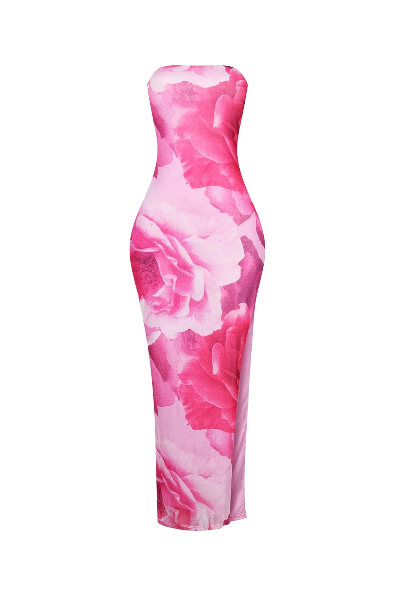 Powdery Floral Print Tube Maxi Dress - Image 3