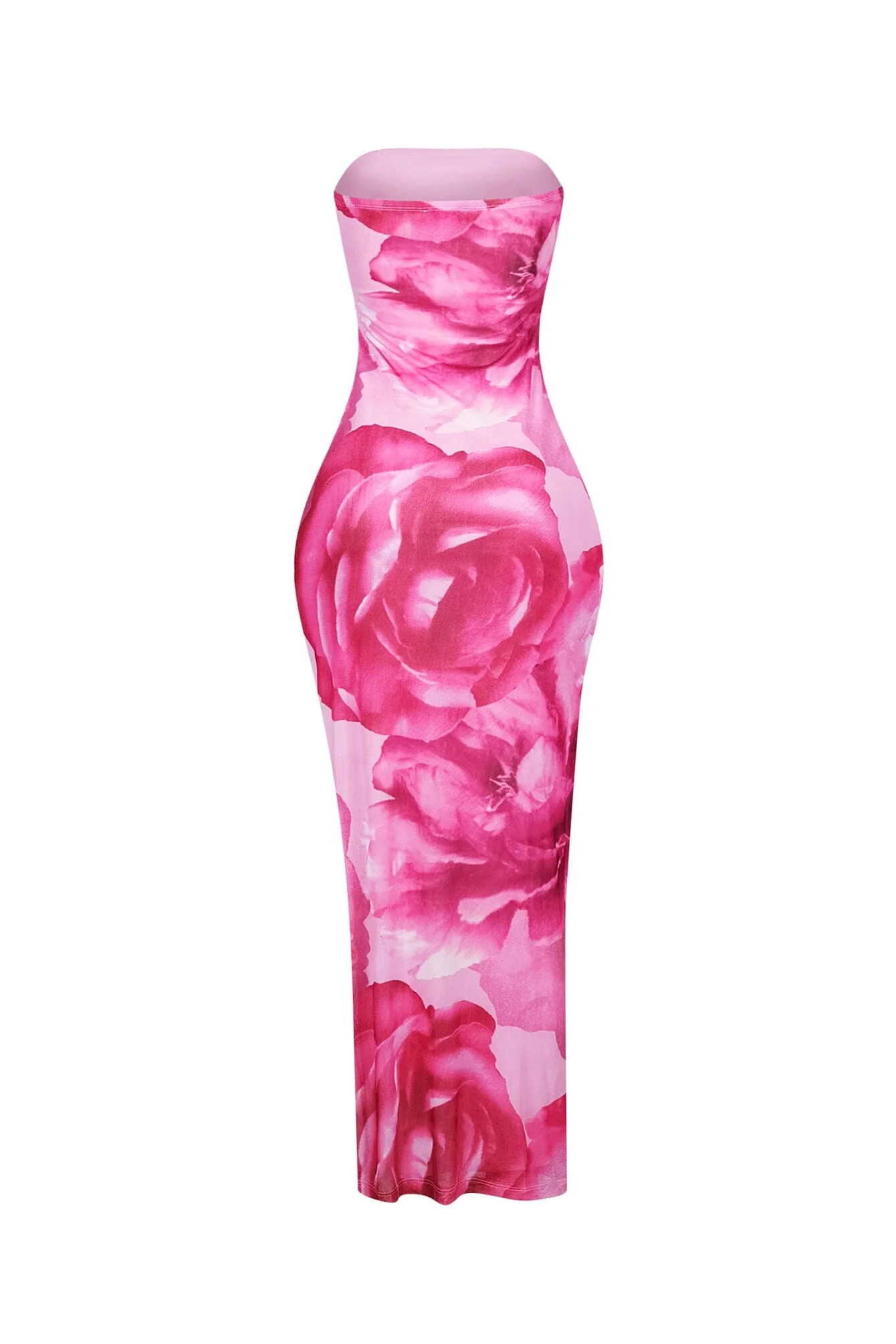 Powdery Floral Print Tube Maxi Dress - Image 5