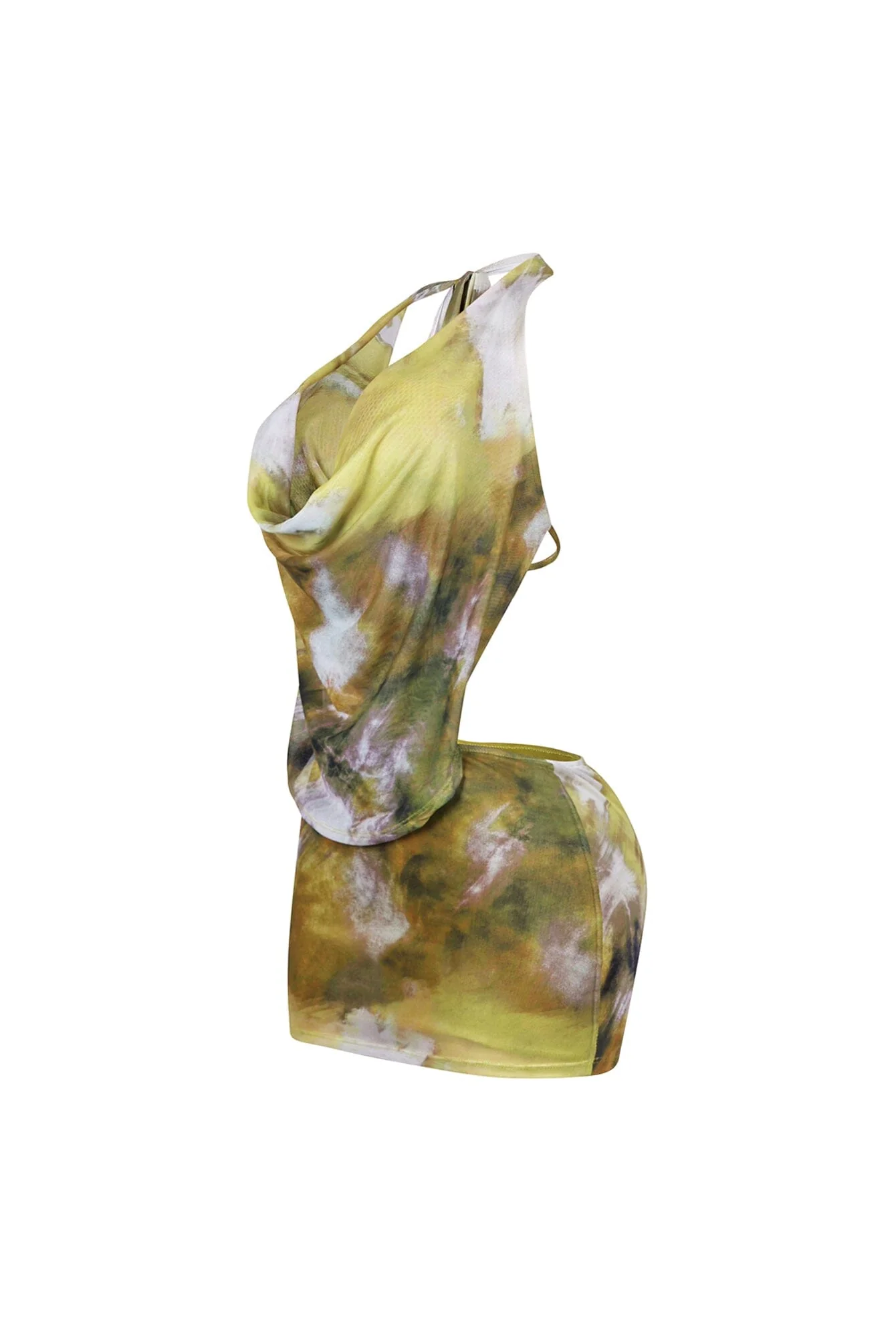 Printflow Mesh Halter Cowl Mini Dress - Image 3