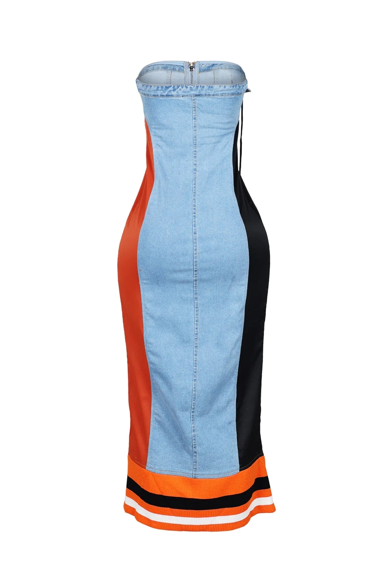 Raw Edge Color Blocked Denim Midi Dress - Image 5