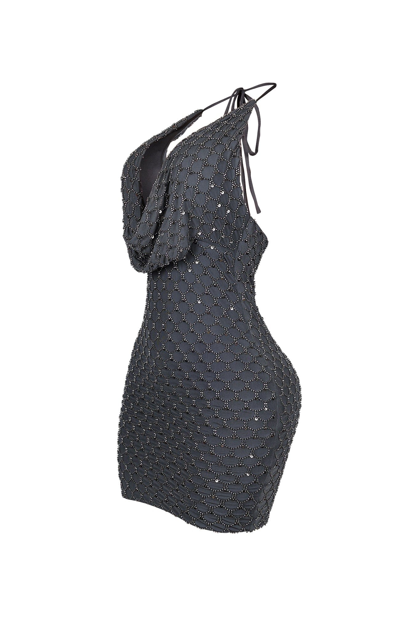 Rebecca Beaded Cowl Neck Halter Mini Dress - Image 5