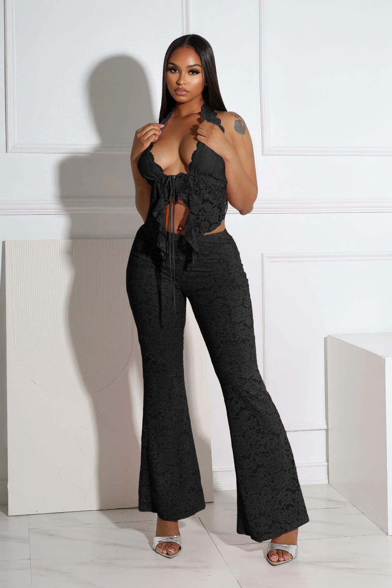 Refined Flare Duo Lace Top & Pants SET - Image 2