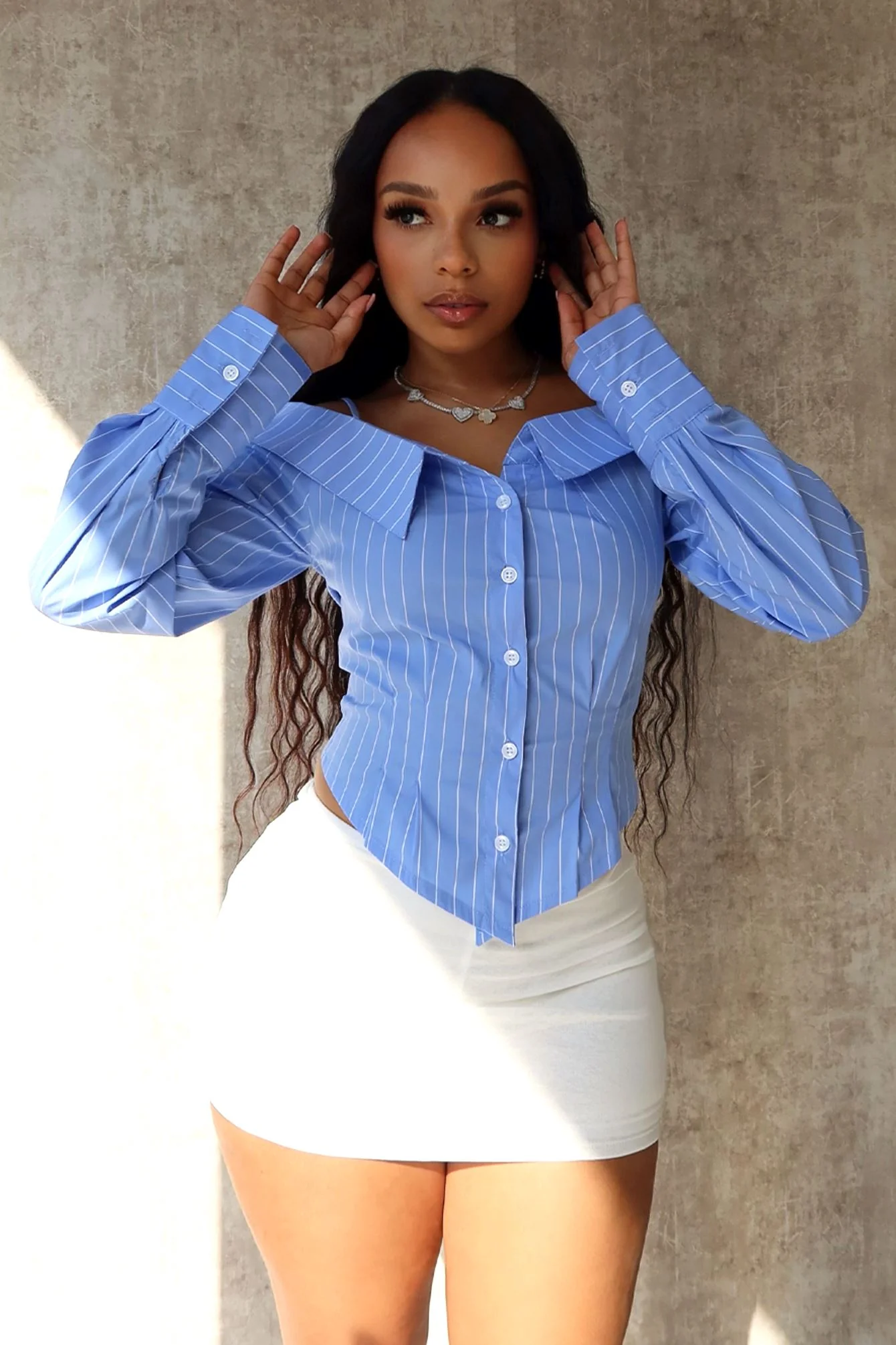 Remy Striped Shoulder Button Down Shirt - Image 3