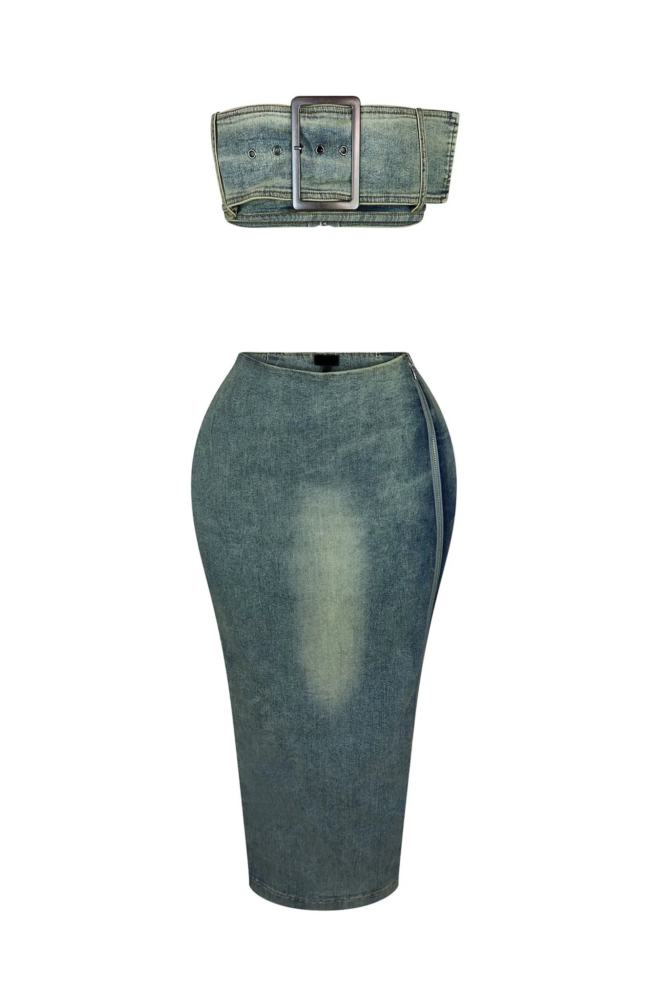 Revenge Denim Tube Top & Skirt SET - Image 3