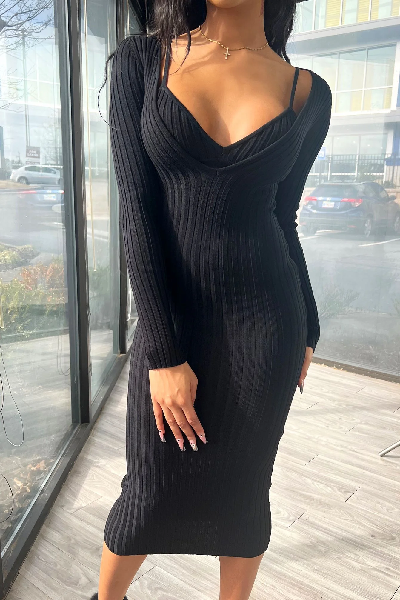 Louis Ribbed Midi Dress with Bra SET - Image 5
