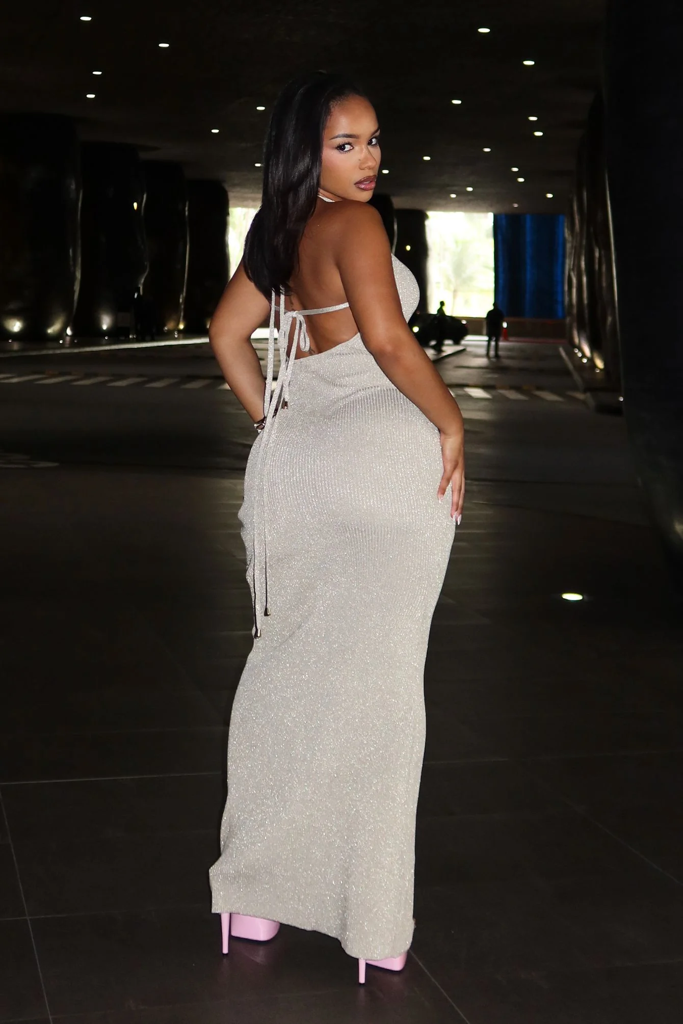 Rivexa Glitter Lurex Ribbed Maxi Dress - Image 3