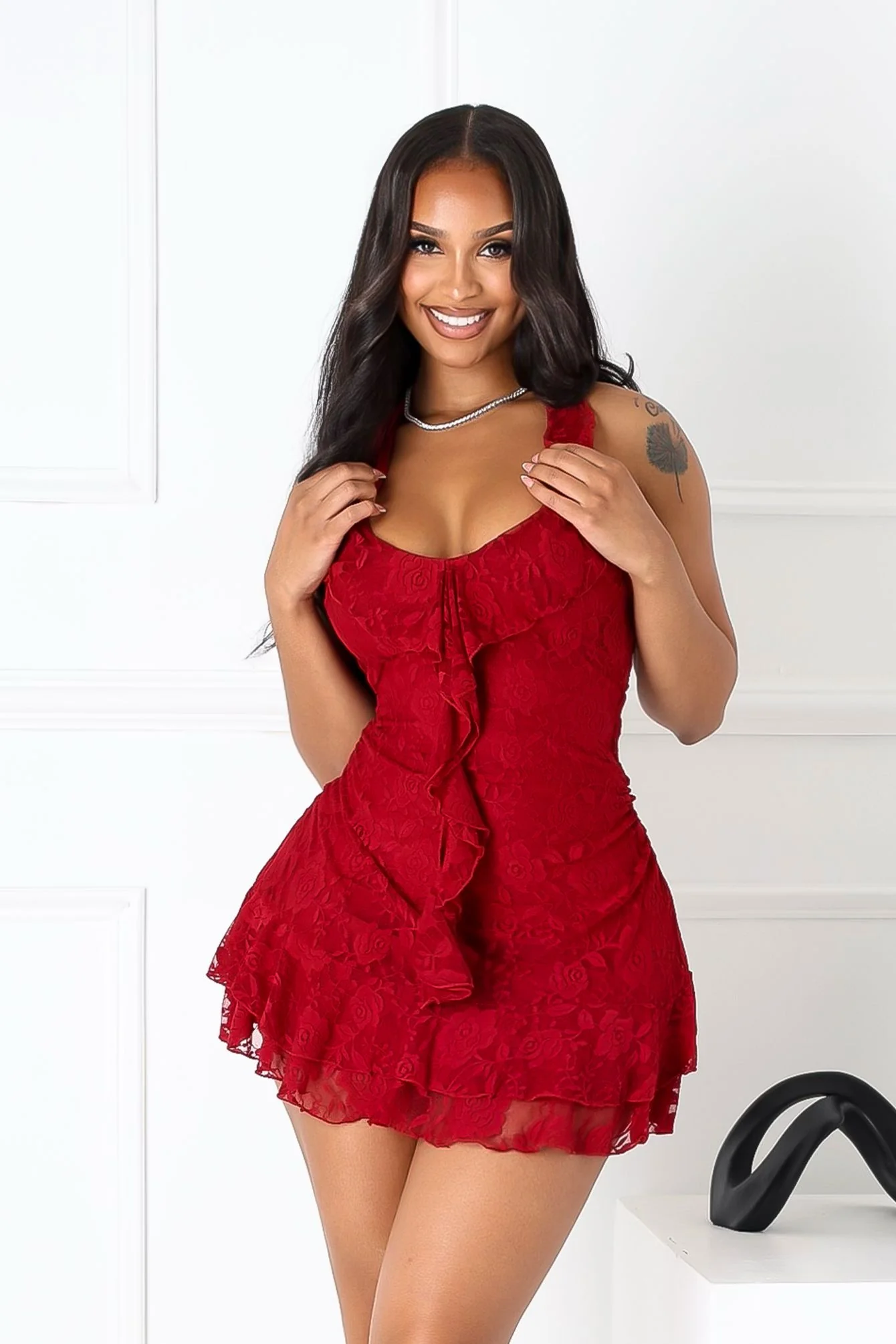Roselace Halter Ruffle Mini Dress - Image 3