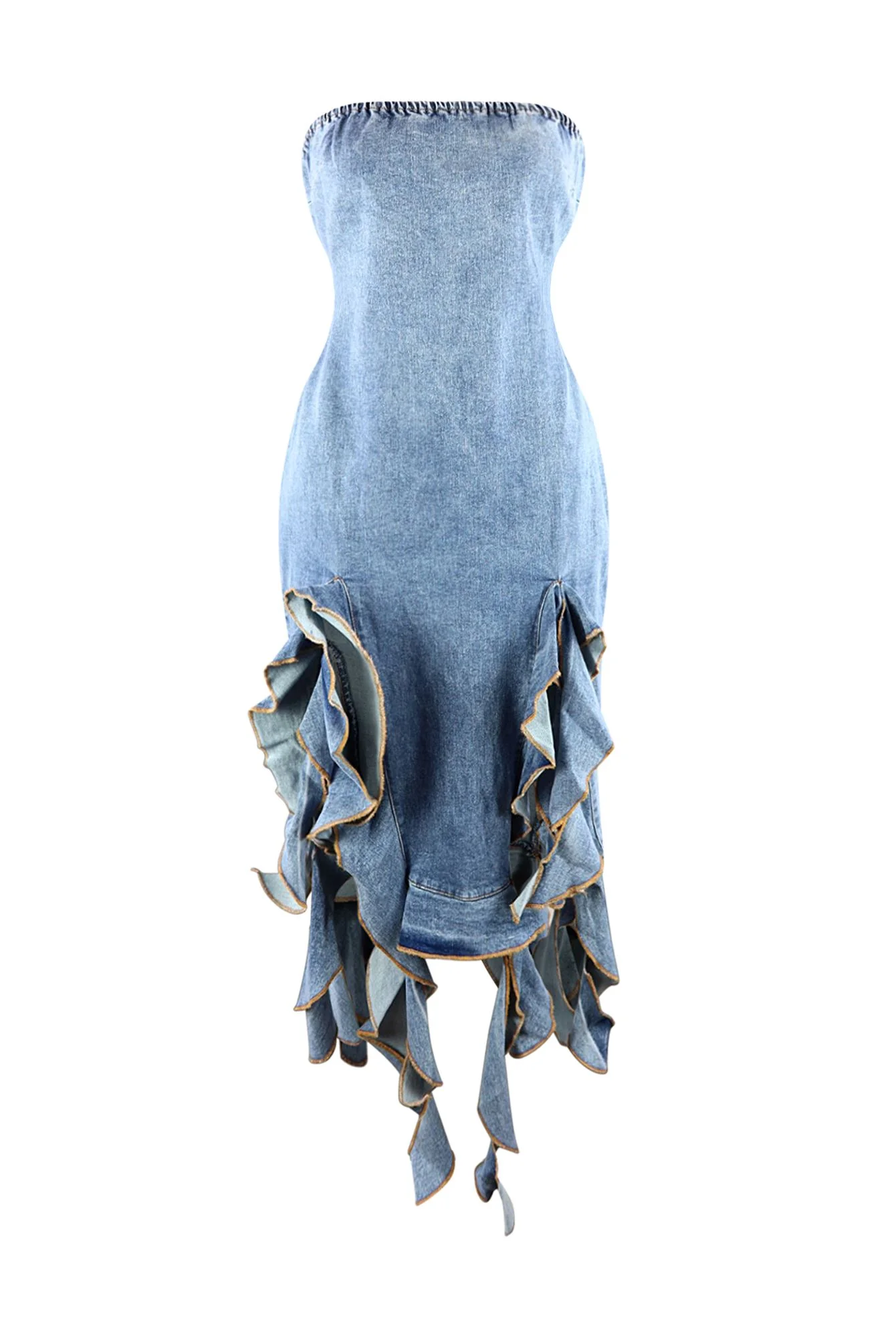 Rosie Ruffle Denim Tube Dress - Image 3
