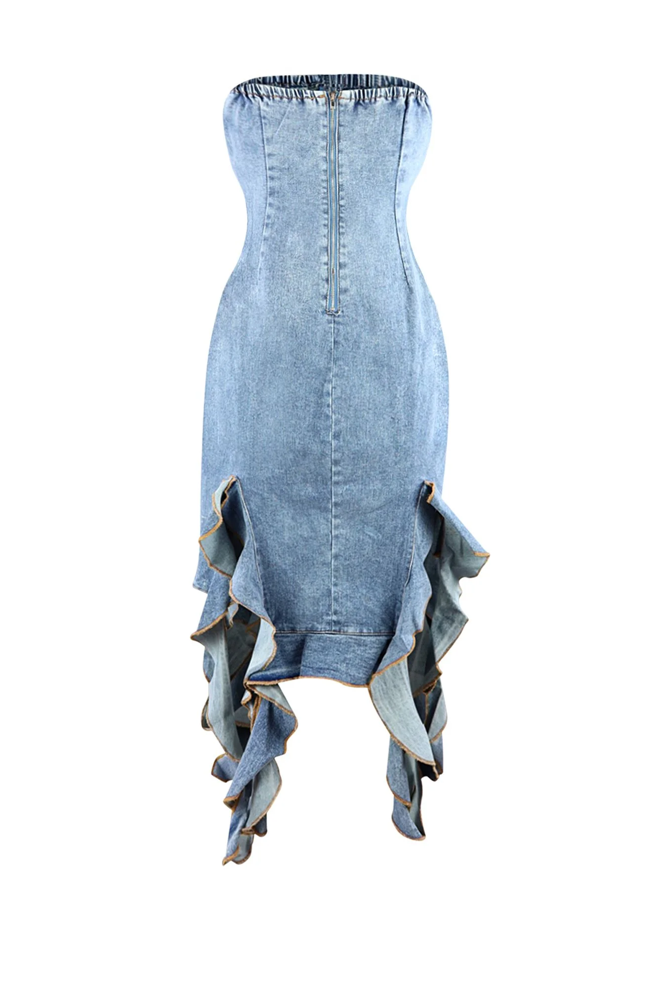 Rosie Ruffle Denim Tube Dress - Image 4