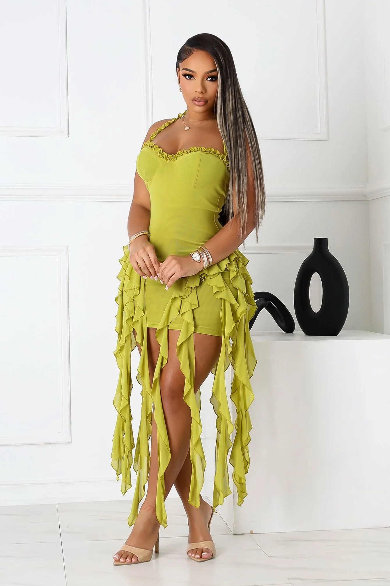 Rumba Mesh Ruffled Mini Dress - Image 2