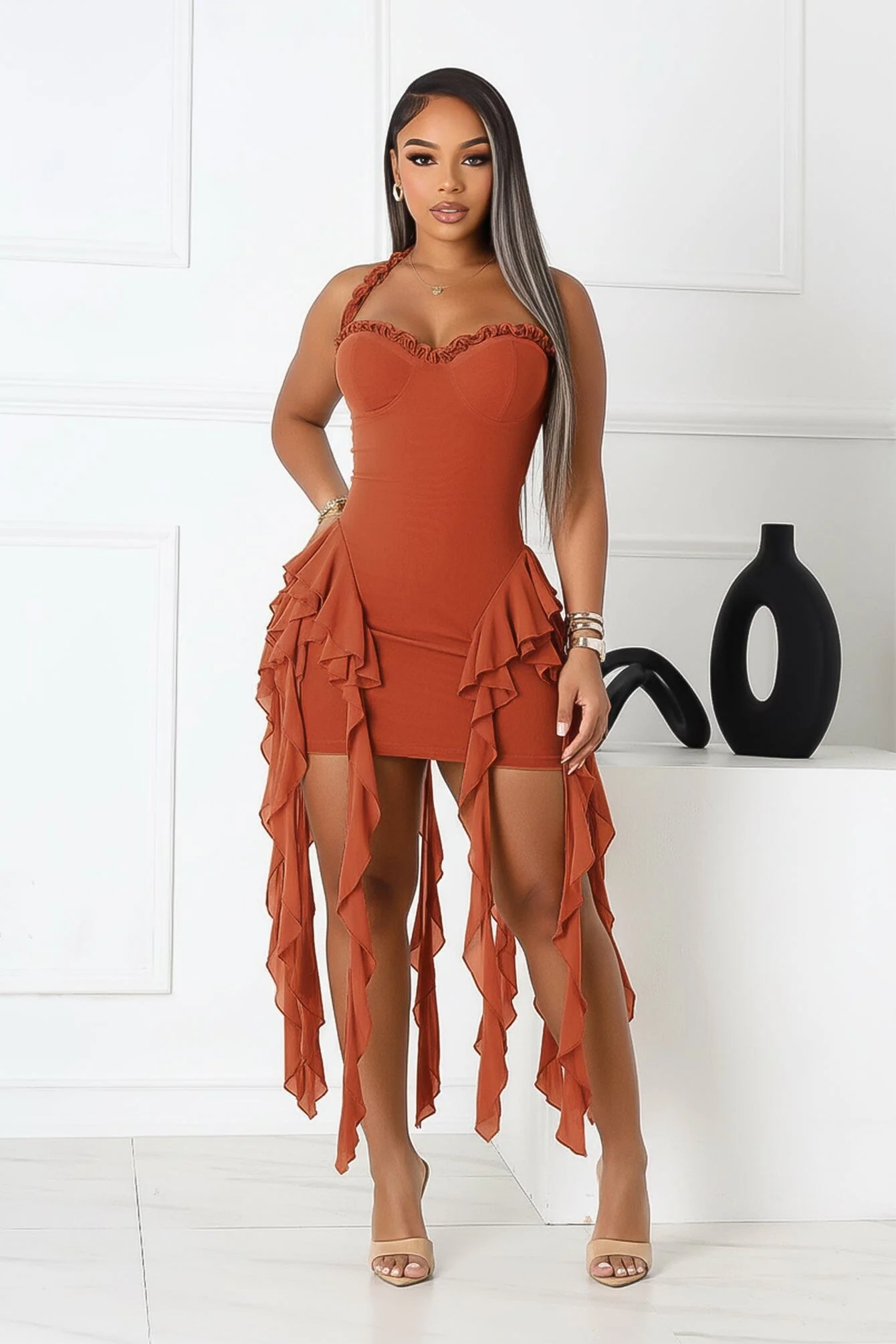 Rumba Mesh Ruffled Mini Dress - Image 3