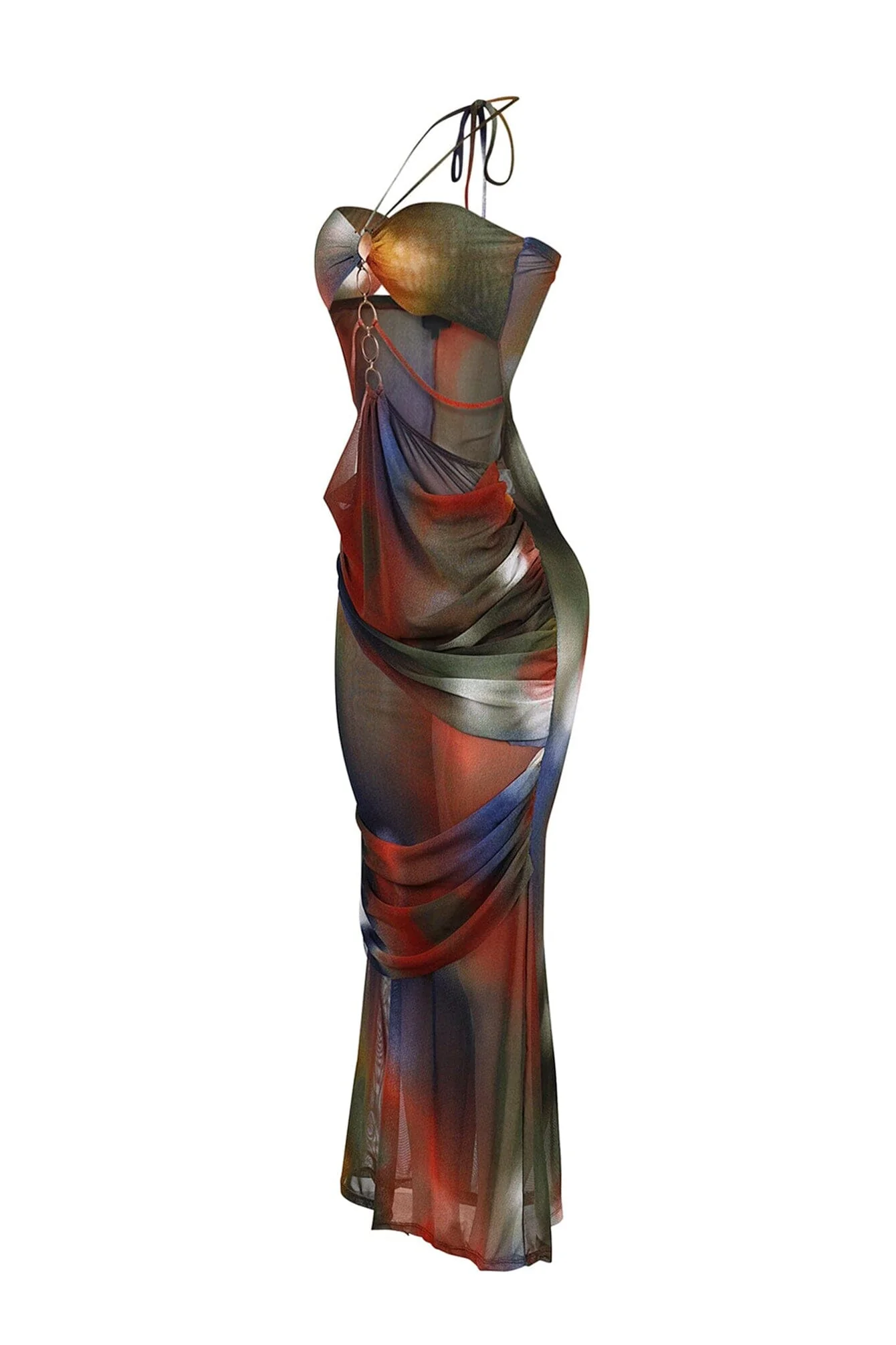 Rust Afterdark Mesh Print Halter Maxi Dress - Image 7