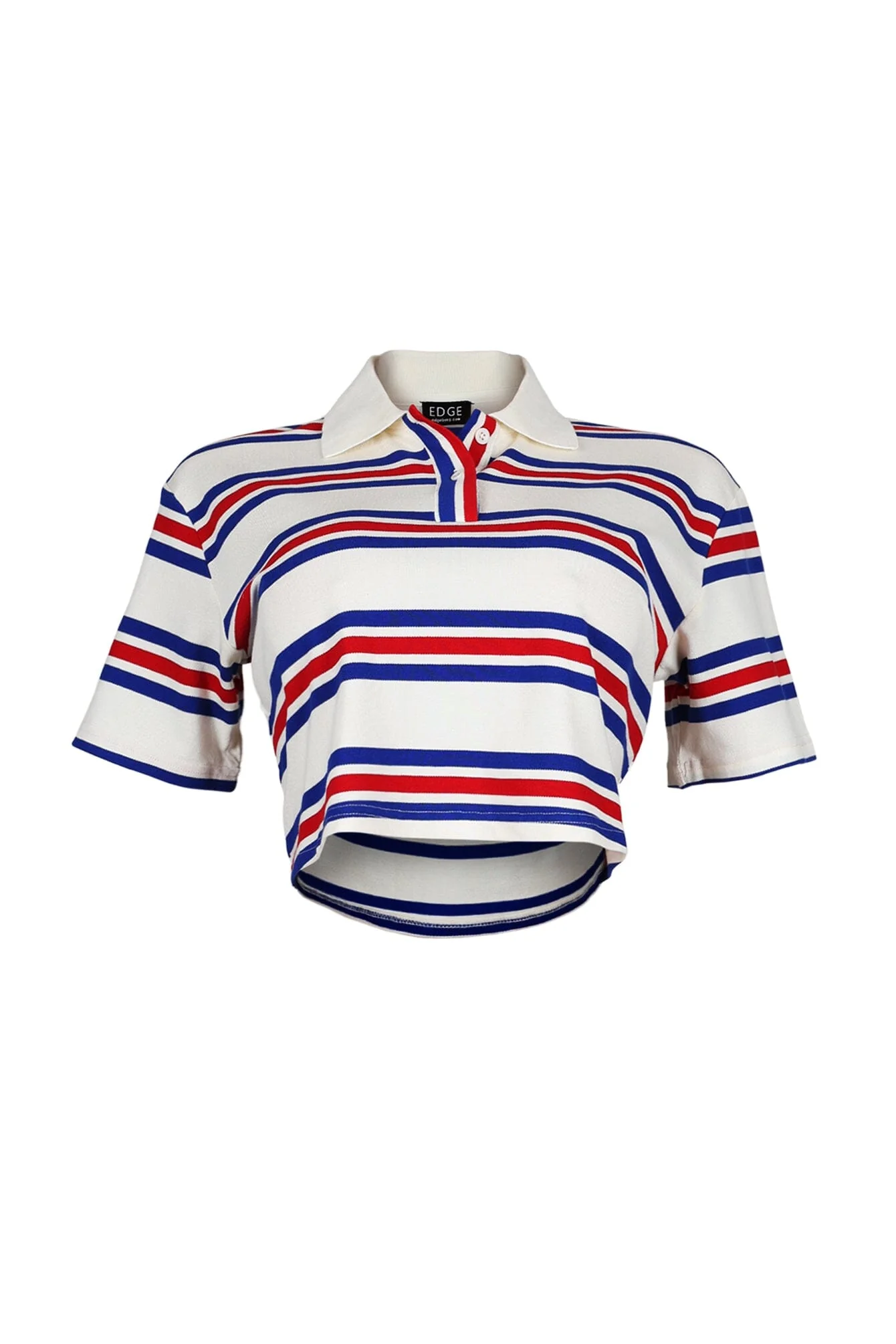 Sally Striped Collared Button Up Crop Top - Image 5