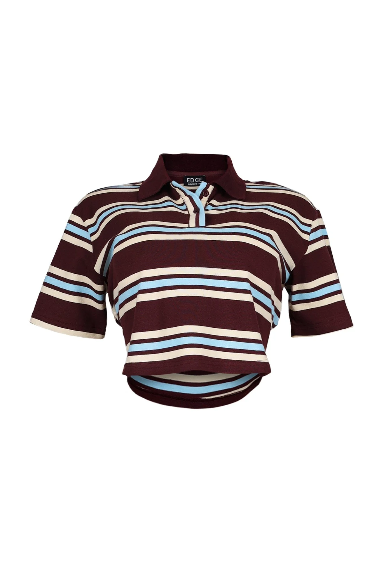 Sally Striped Collared Button Up Crop Top - Image 6