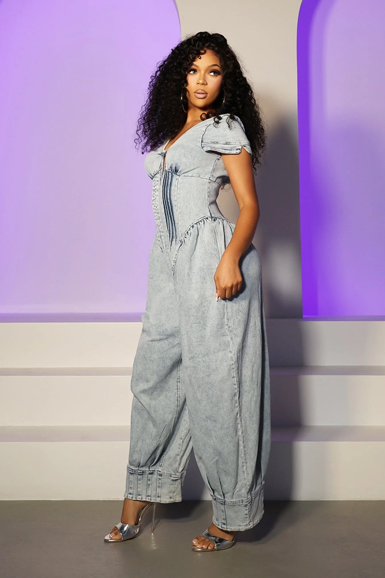 Santorini Washed Denim Balloon Jumpsuit