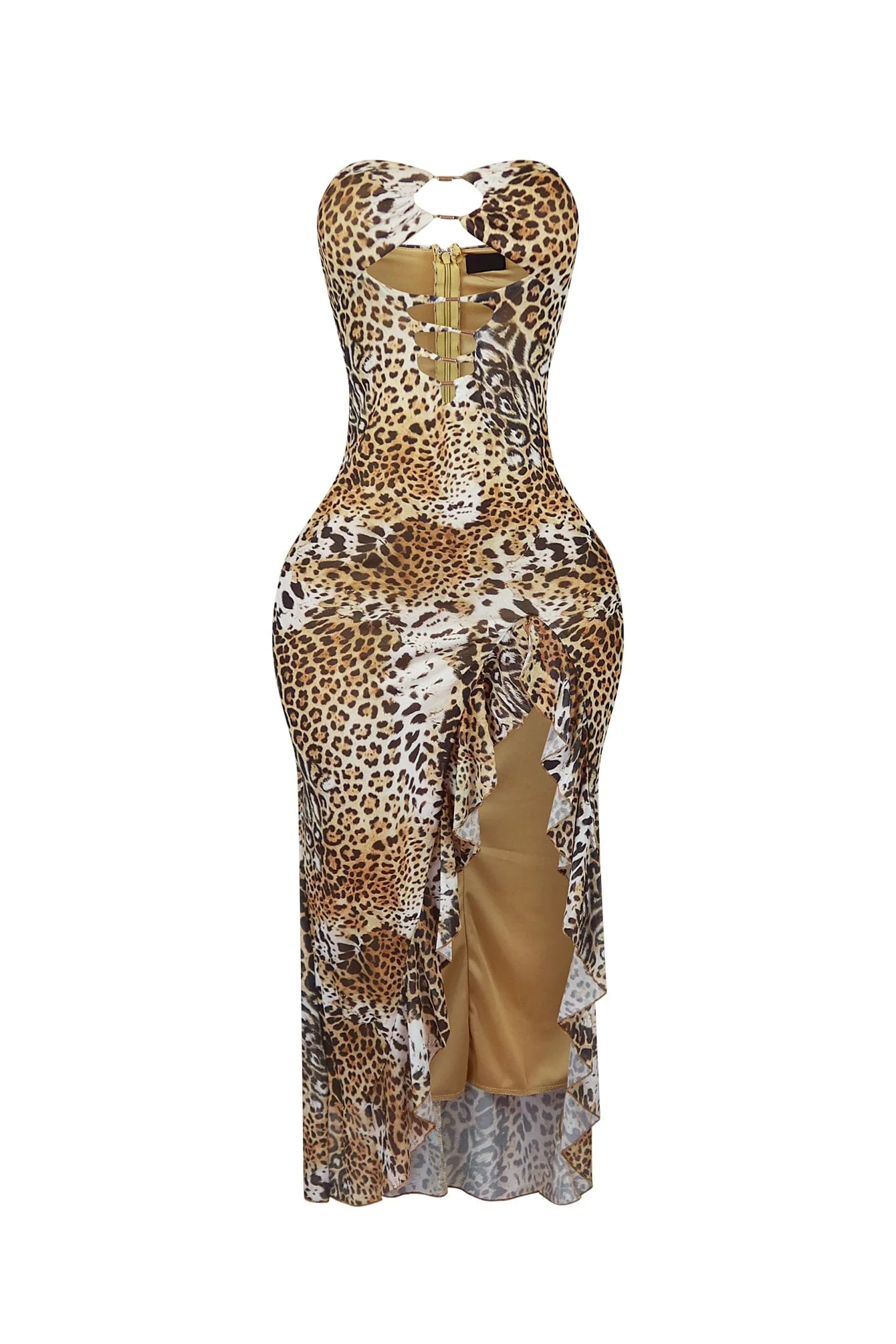 Savage Leopard Mesh Ruffle Long Dress - Image 5