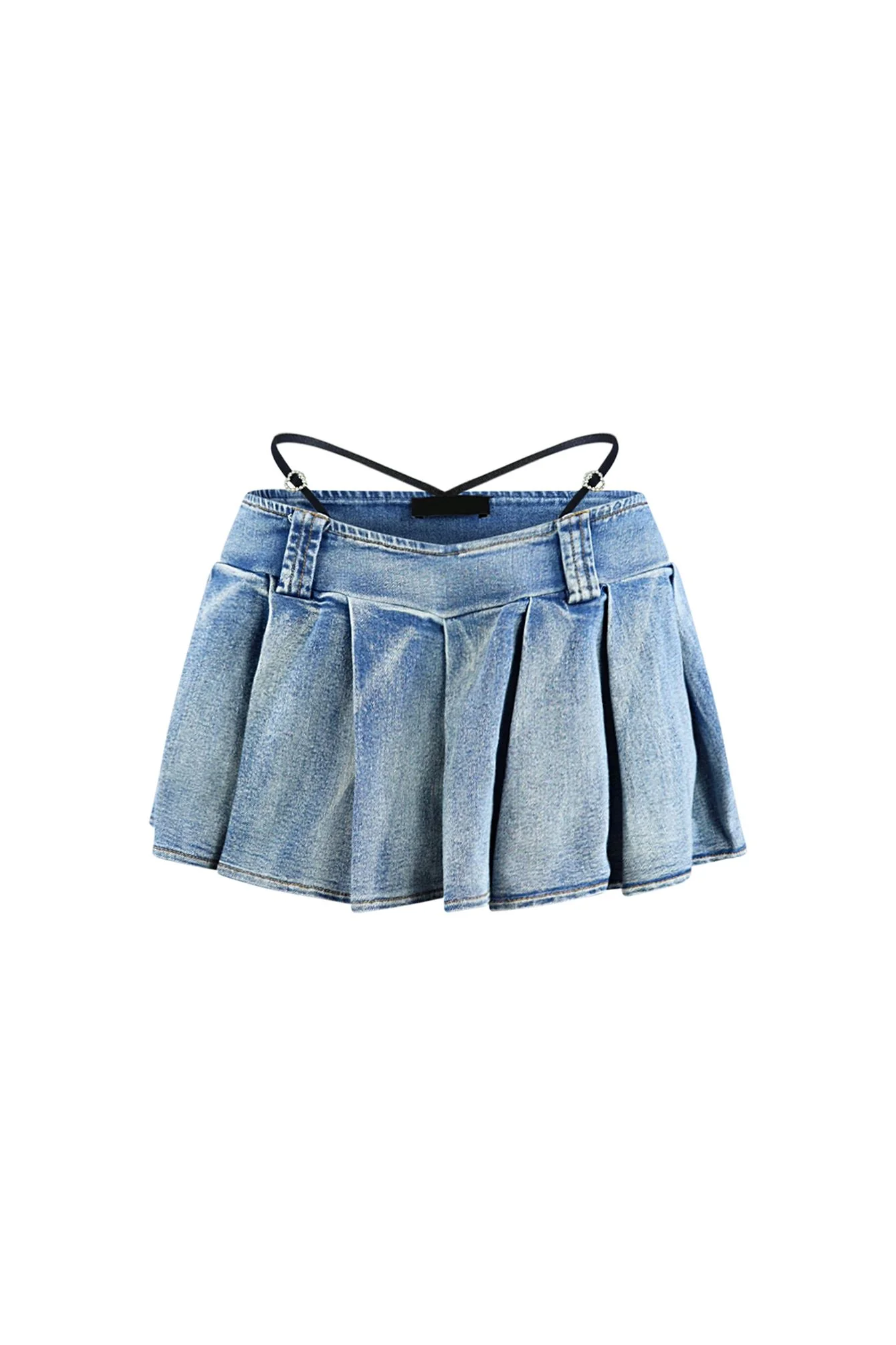 Shallow Denim Pleated Mini Skirt - Image 3