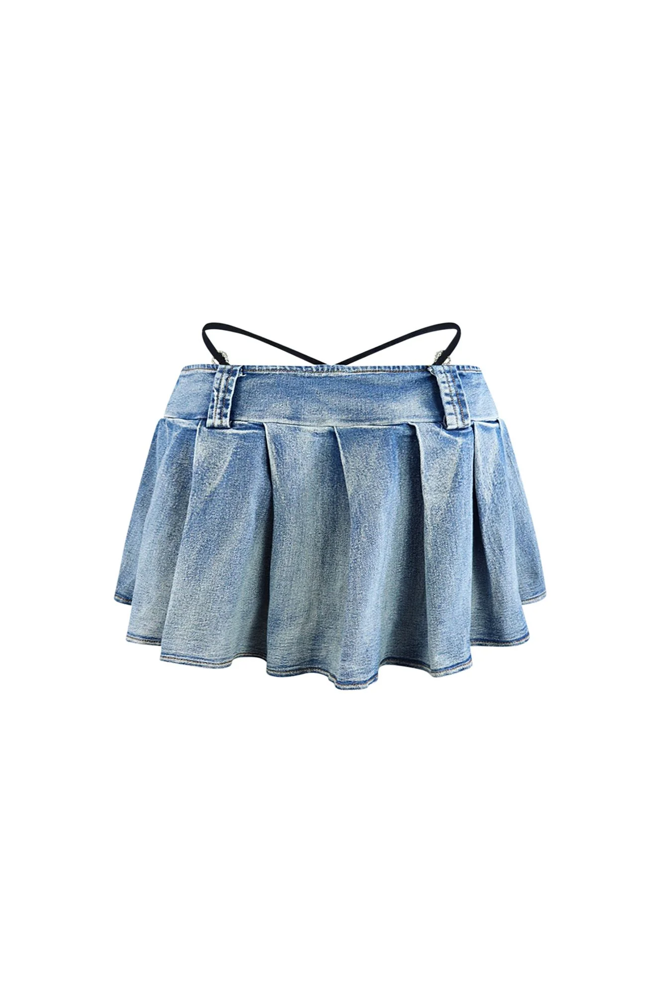 Shallow Denim Pleated Mini Skirt - Image 4