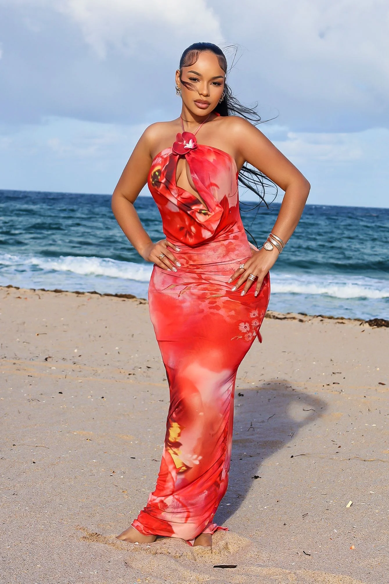 Lului Scarlet Cowl Maxi Dress - Image 4