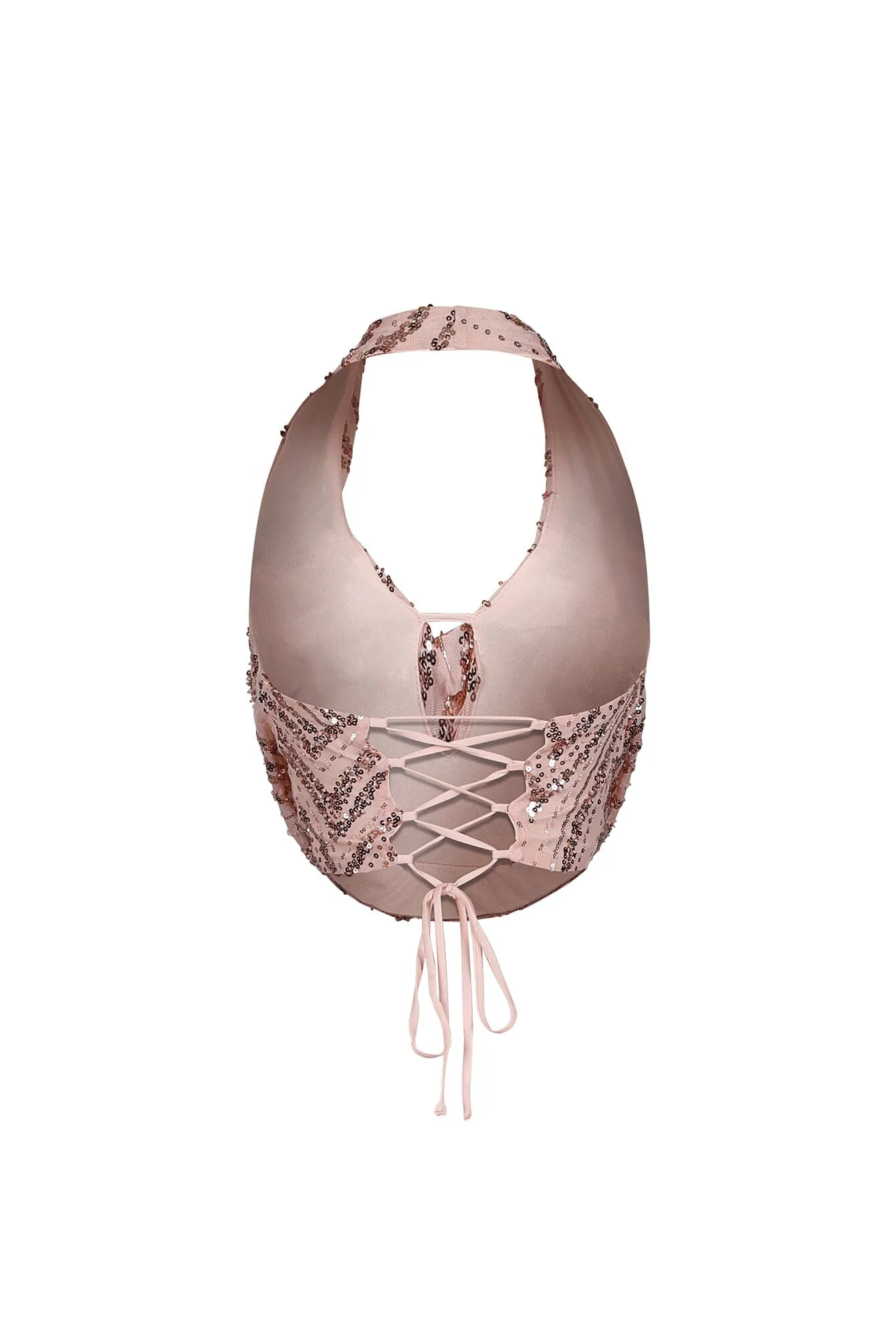 Shimmering Gold Sequin Halter Mesh Top - Image 10