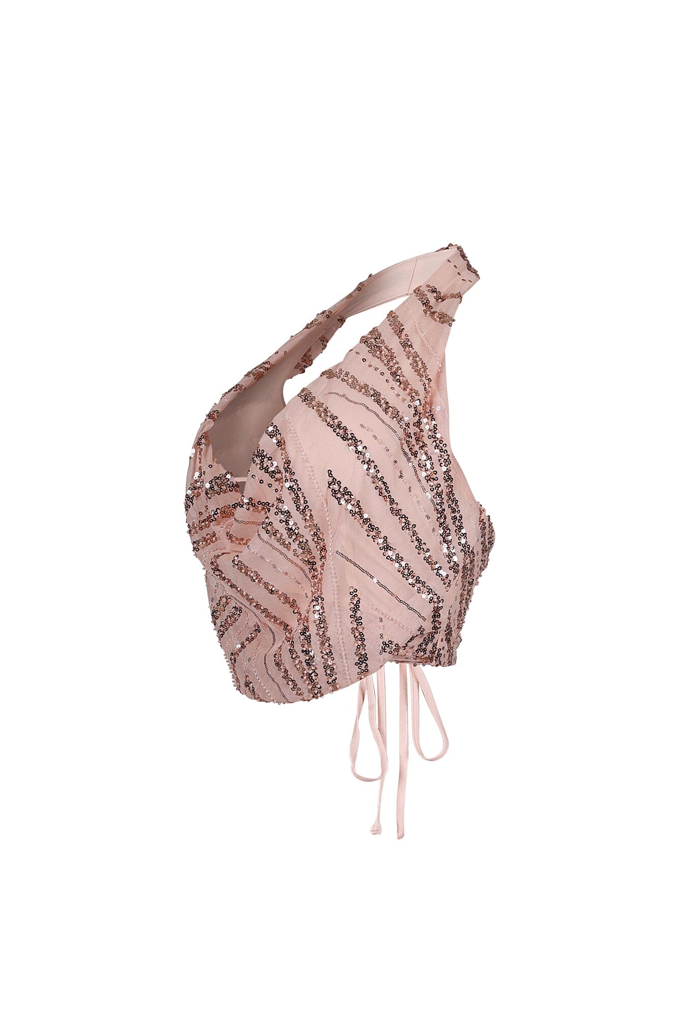 Shimmering Gold Sequin Halter Mesh Top - Image 8