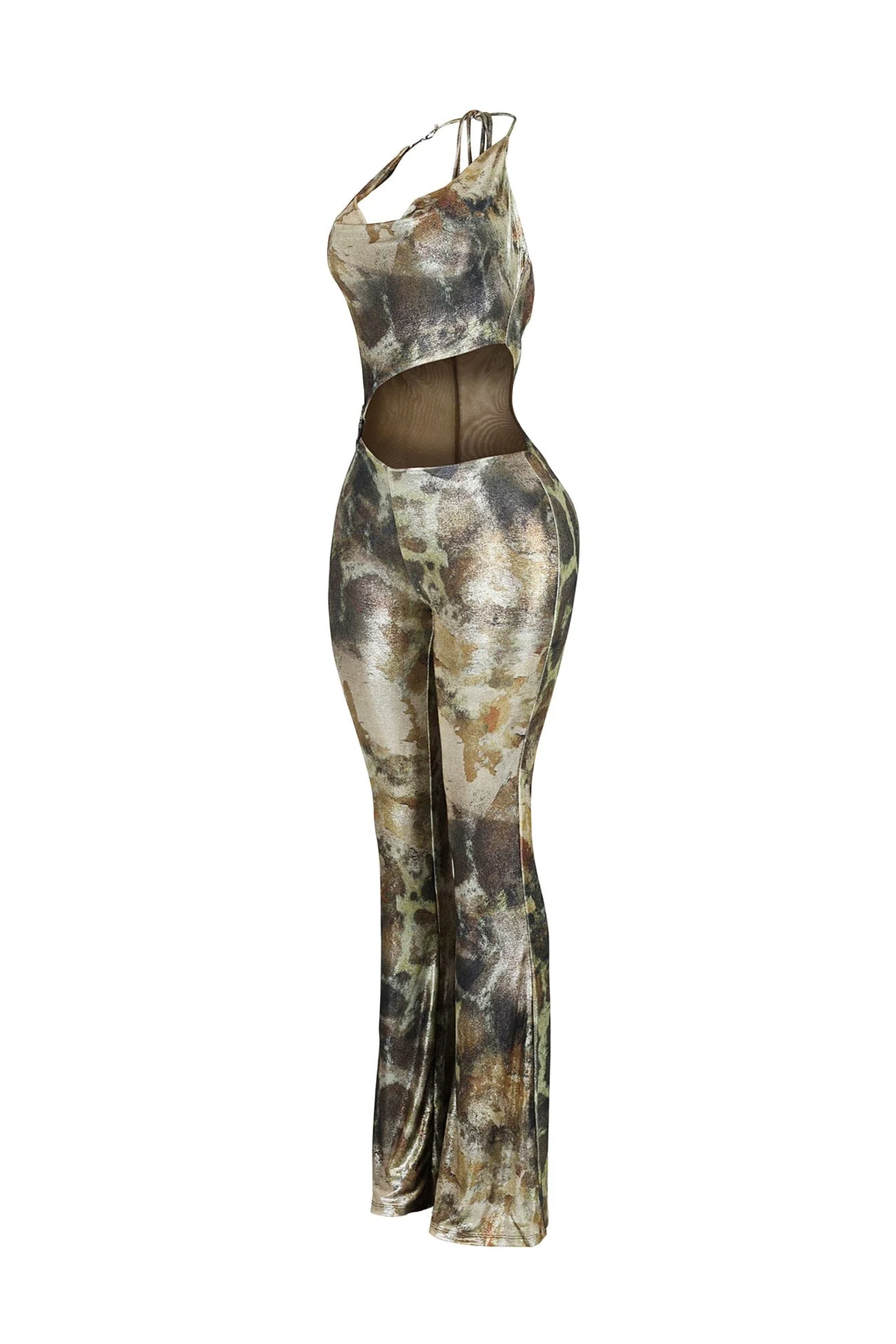 Shine Cutout Foil Halter Jumpsuit - Image 4