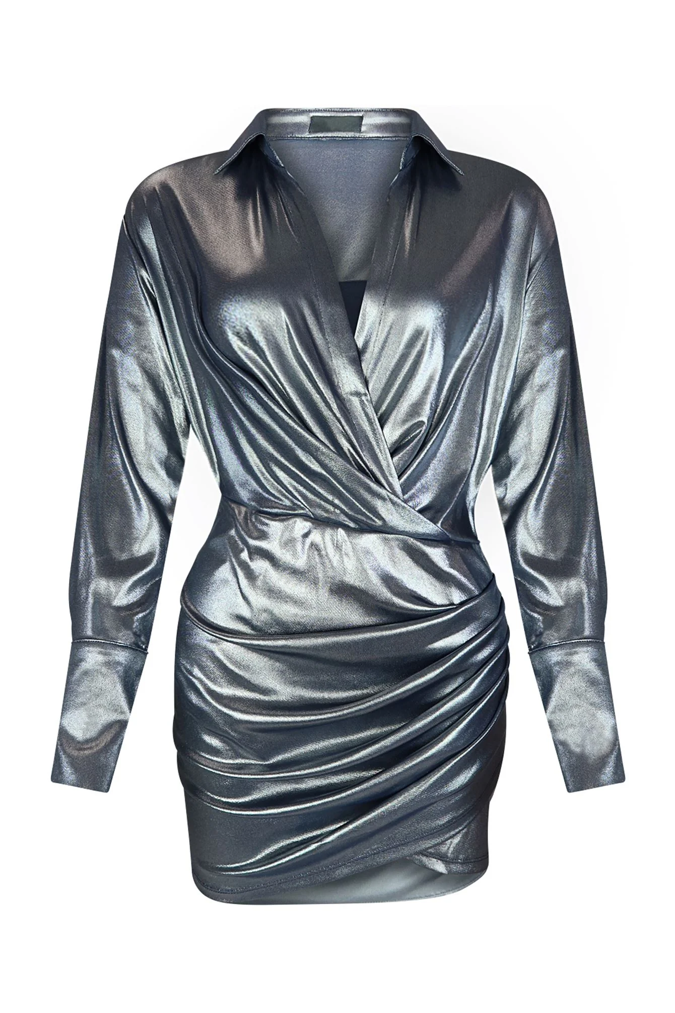 Calypso Shiny Drape Mini Dress - Image 3