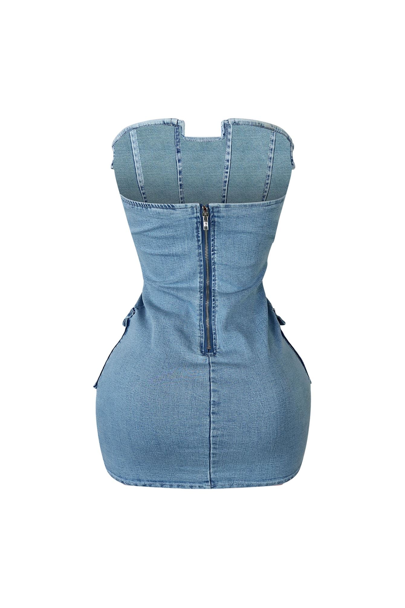 Sia Washed Denim Strapless Dress - Image 5