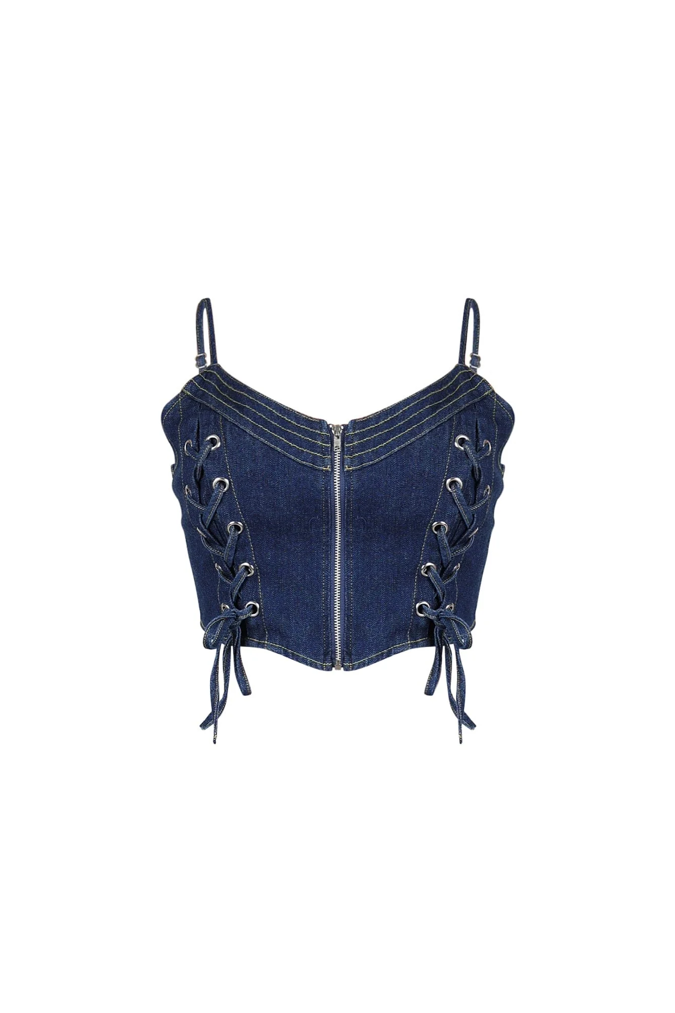 Sidekick Lace Up Denim Bustier Top - Image 2