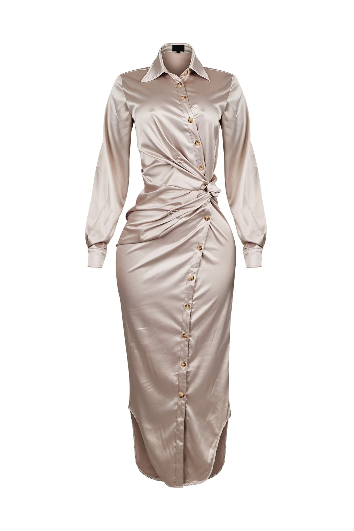 Silky Satin Long Sleeve Shirt Maxi Dress - Image 3
