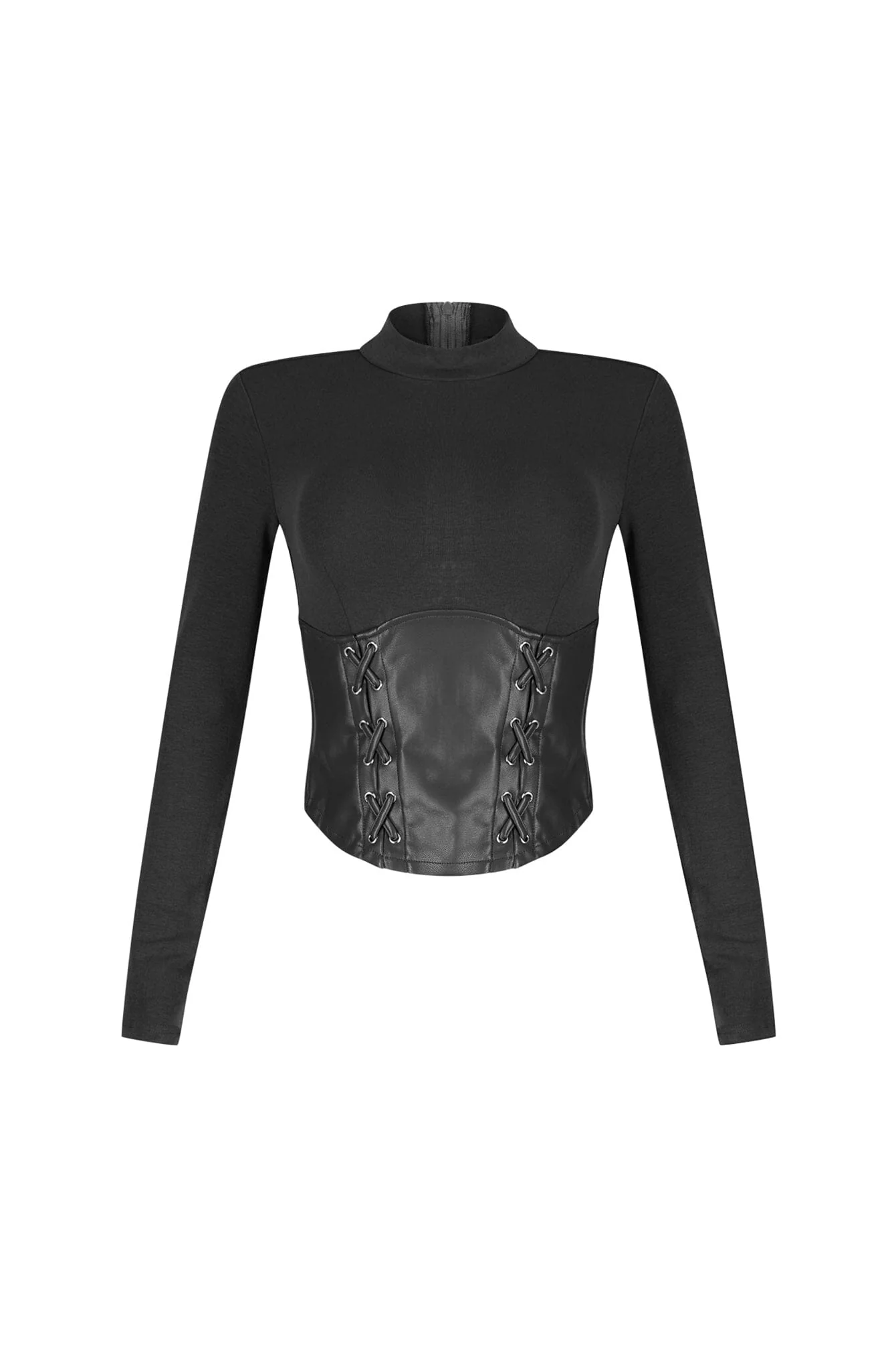 Slate Faux Leather Mock Neck Top - Image 4