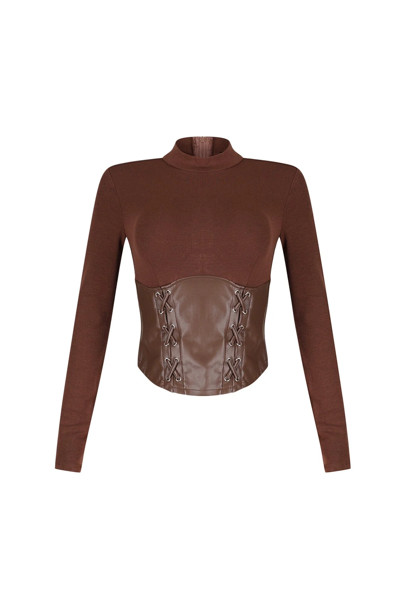 Slate Faux Leather Mock Neck Top - Image 5
