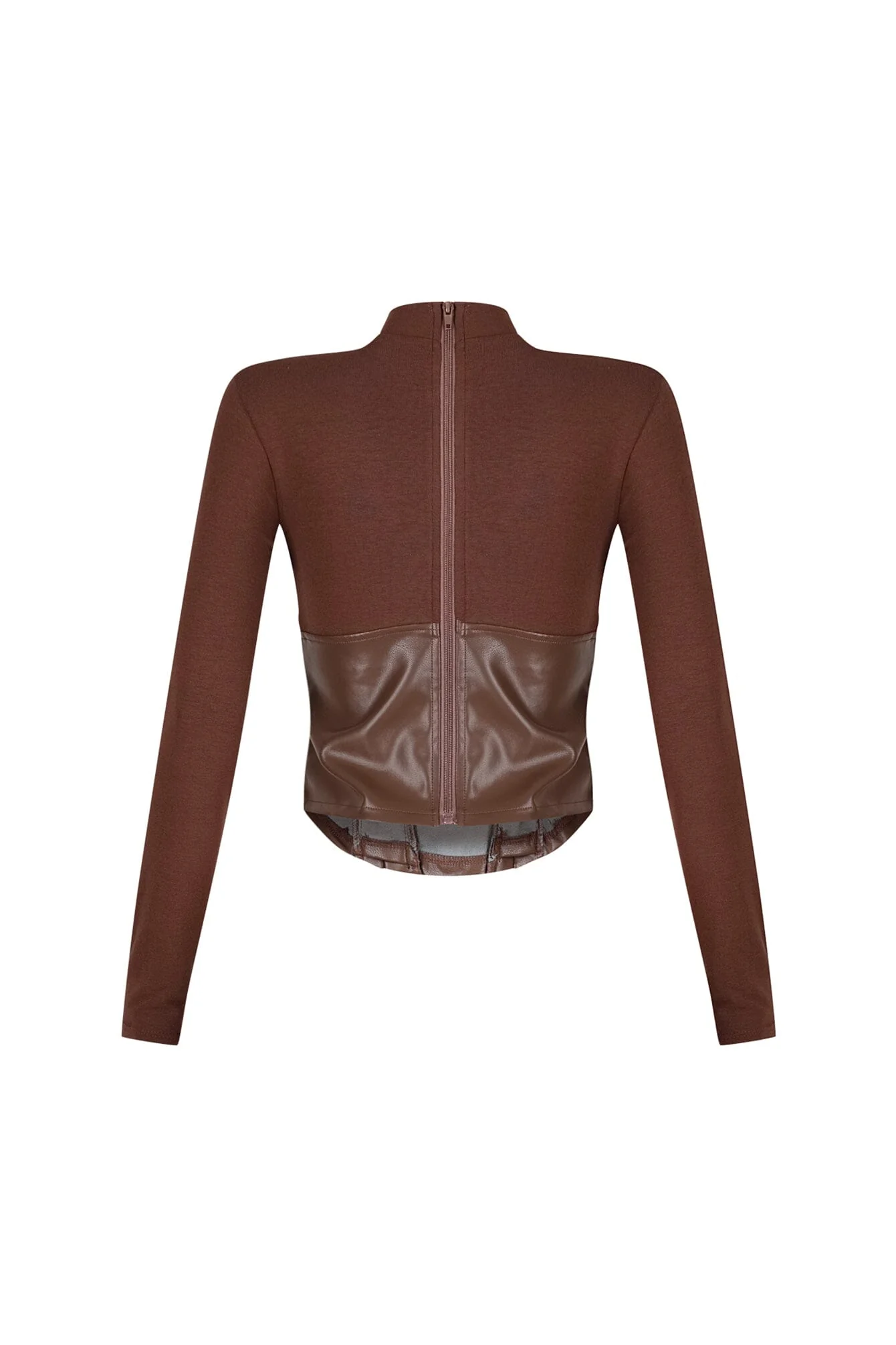 Slate Faux Leather Mock Neck Top - Image 7