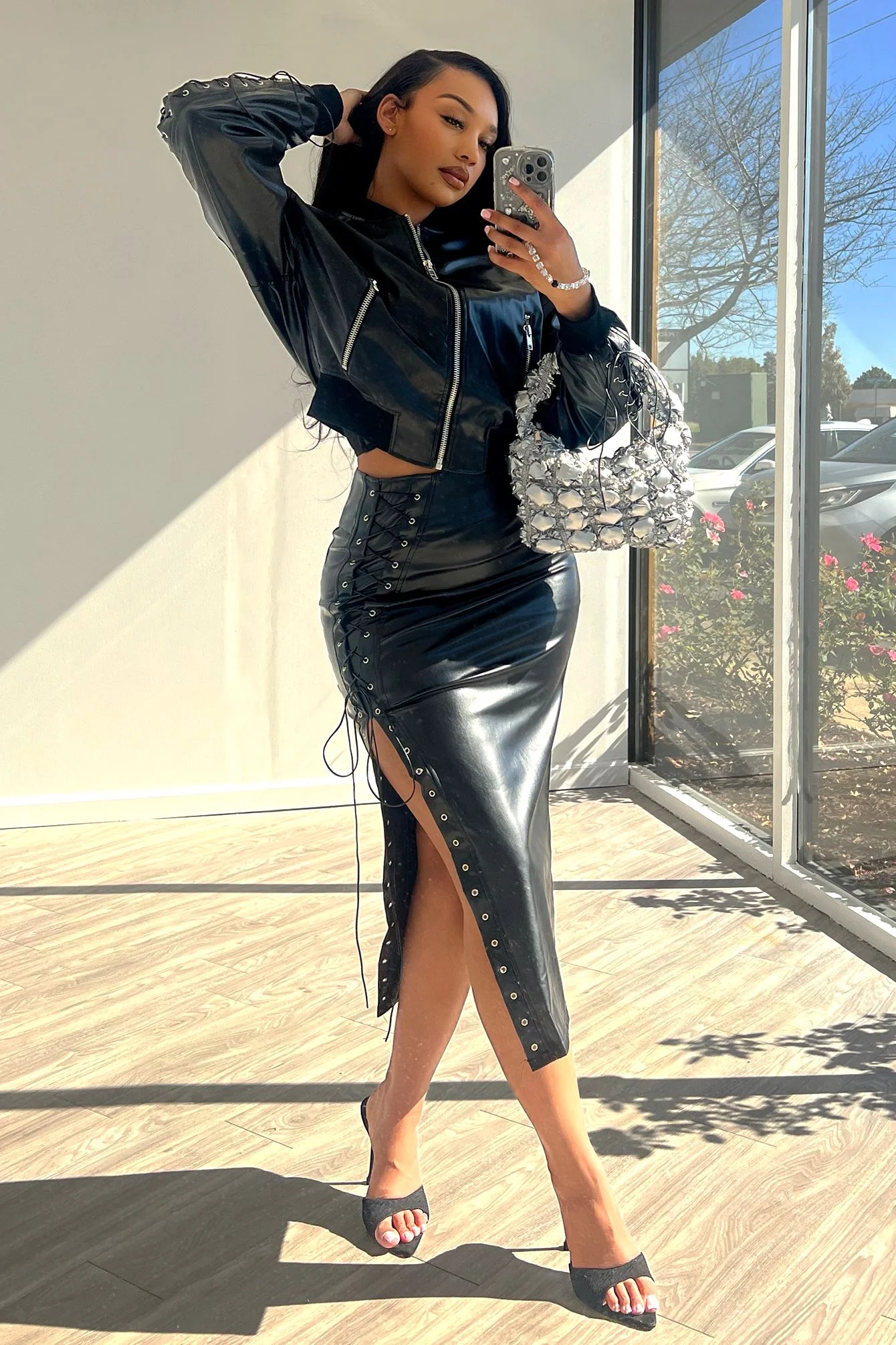 Heartbeat Faux Leather Lace Up Skirt - Image 2
