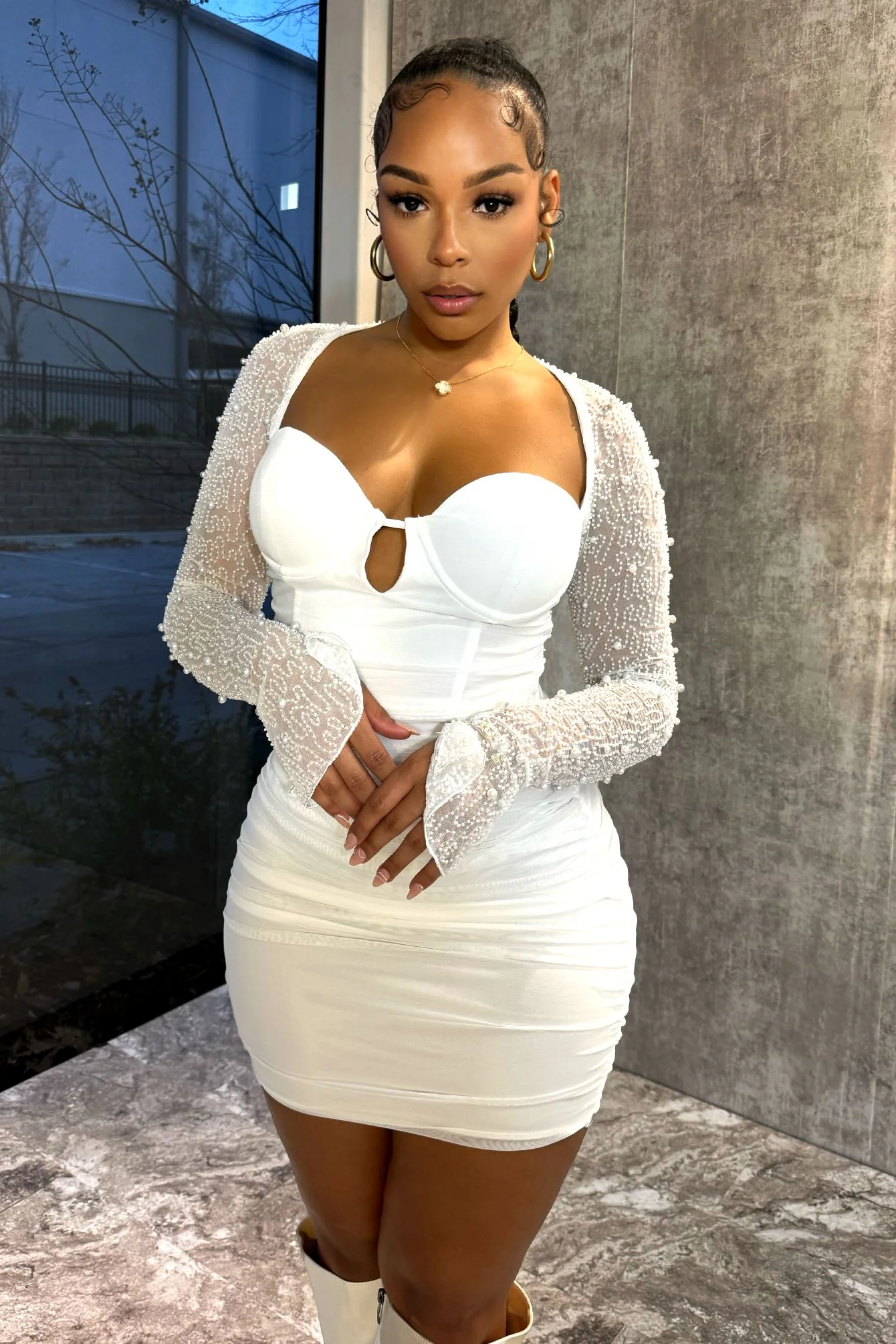 Snow Globe Mesh Pearl Dress - Image 2