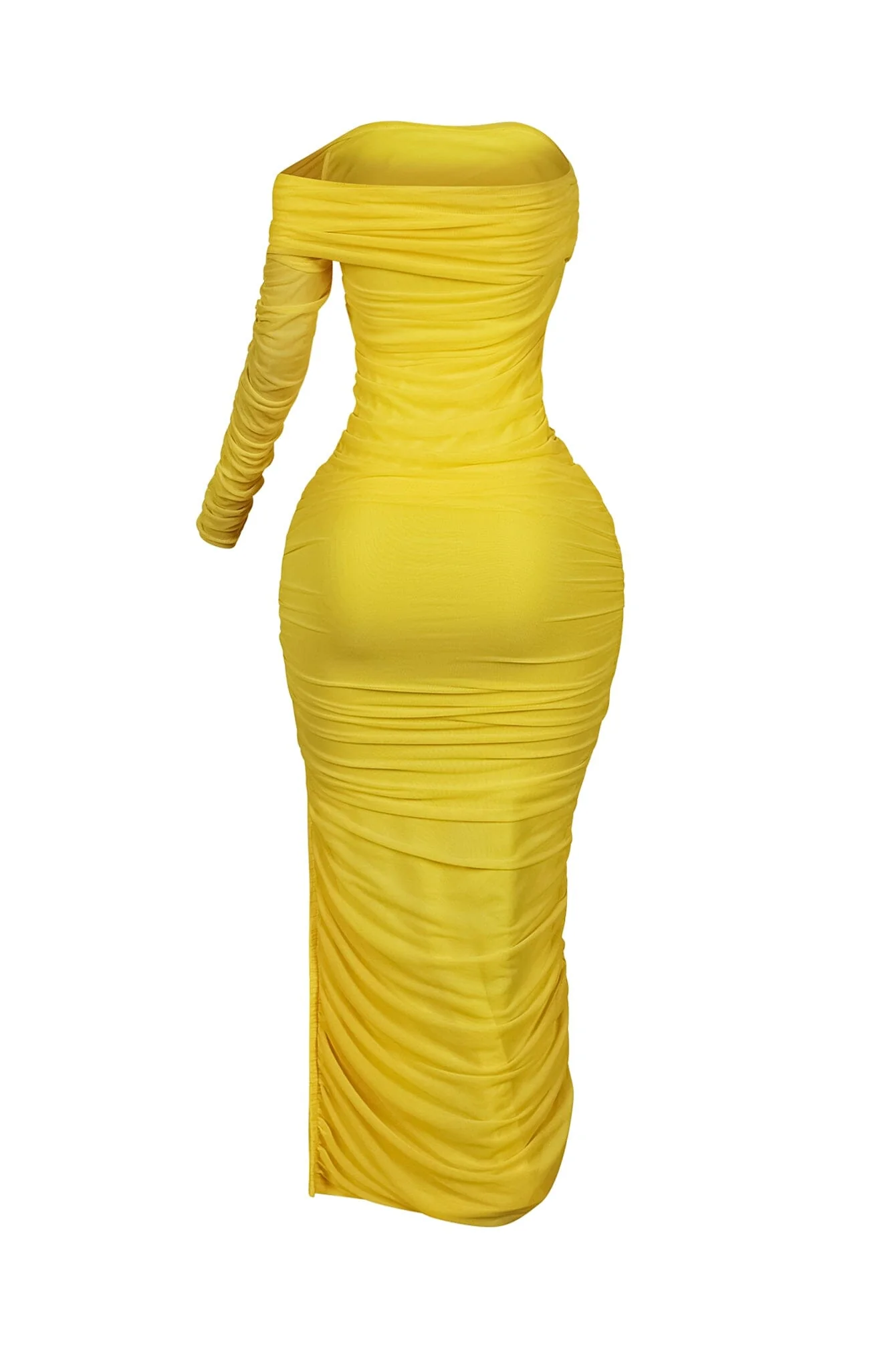 So Dramatic Mesh Ruched One Sleeve Dress - Image 12