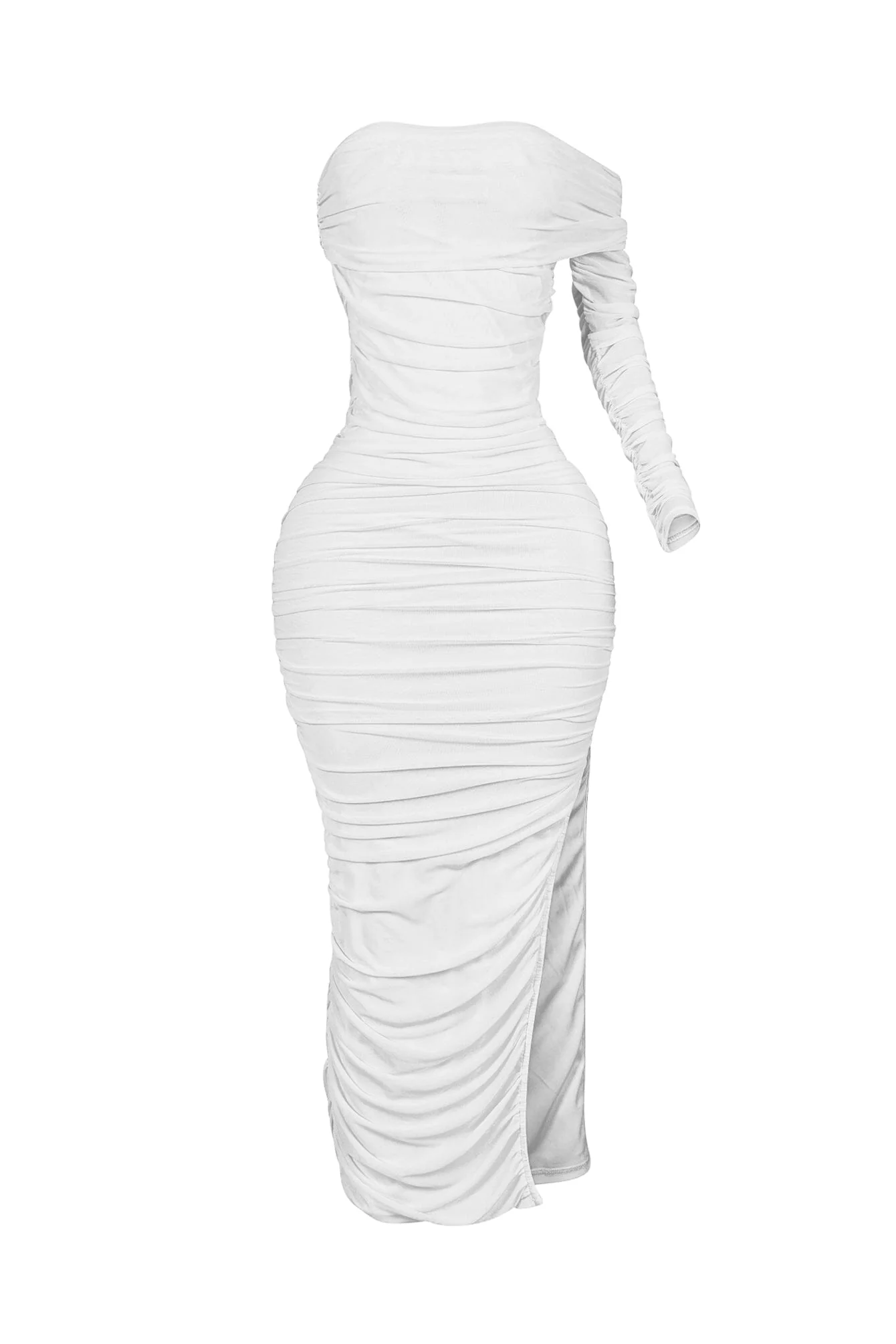 So Dramatic Mesh Ruched One Sleeve Dress - Image 7