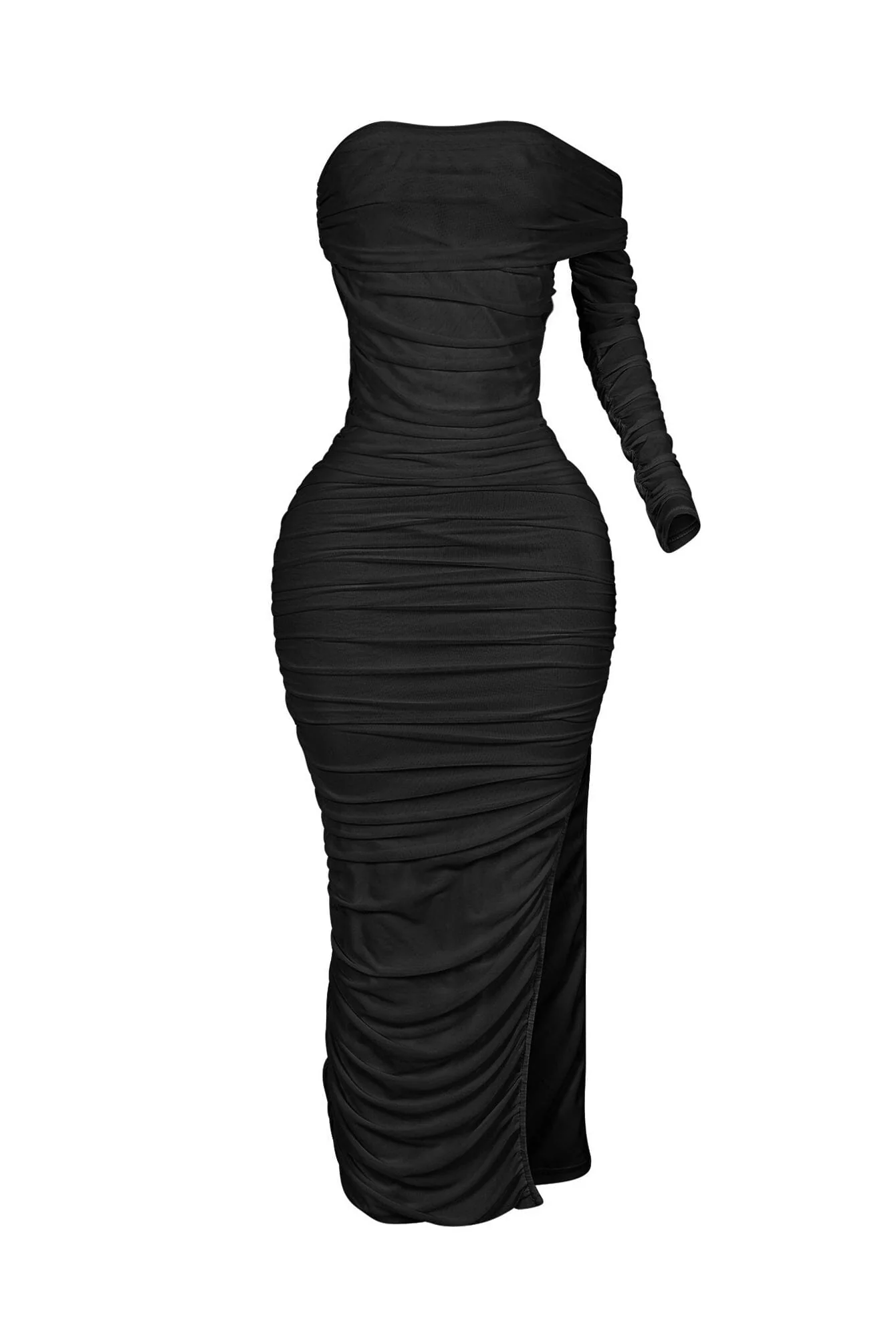 So Dramatic Mesh Ruched One Sleeve Dress - Image 8