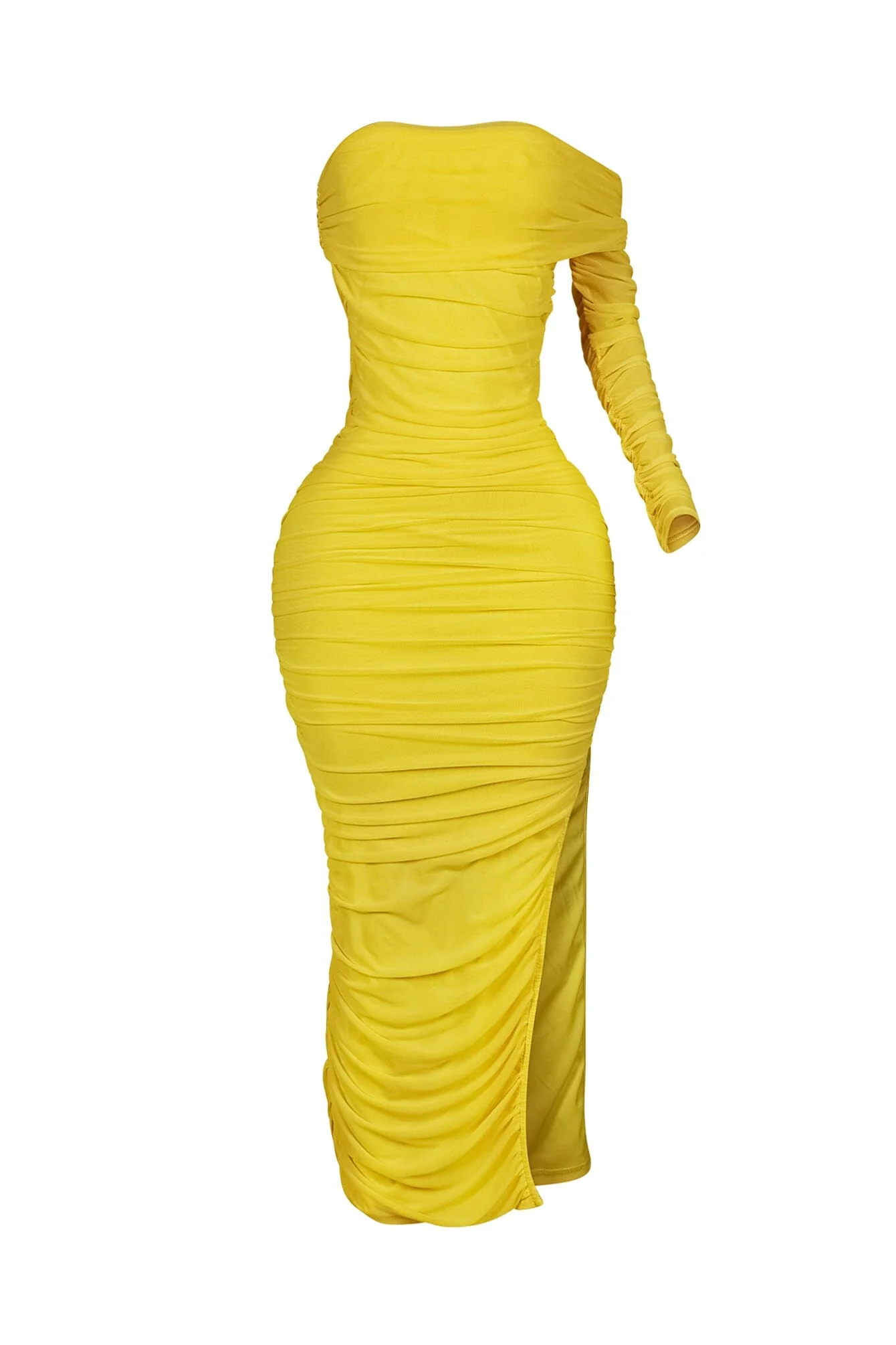 So Dramatic Mesh Ruched One Sleeve Dress - Image 9
