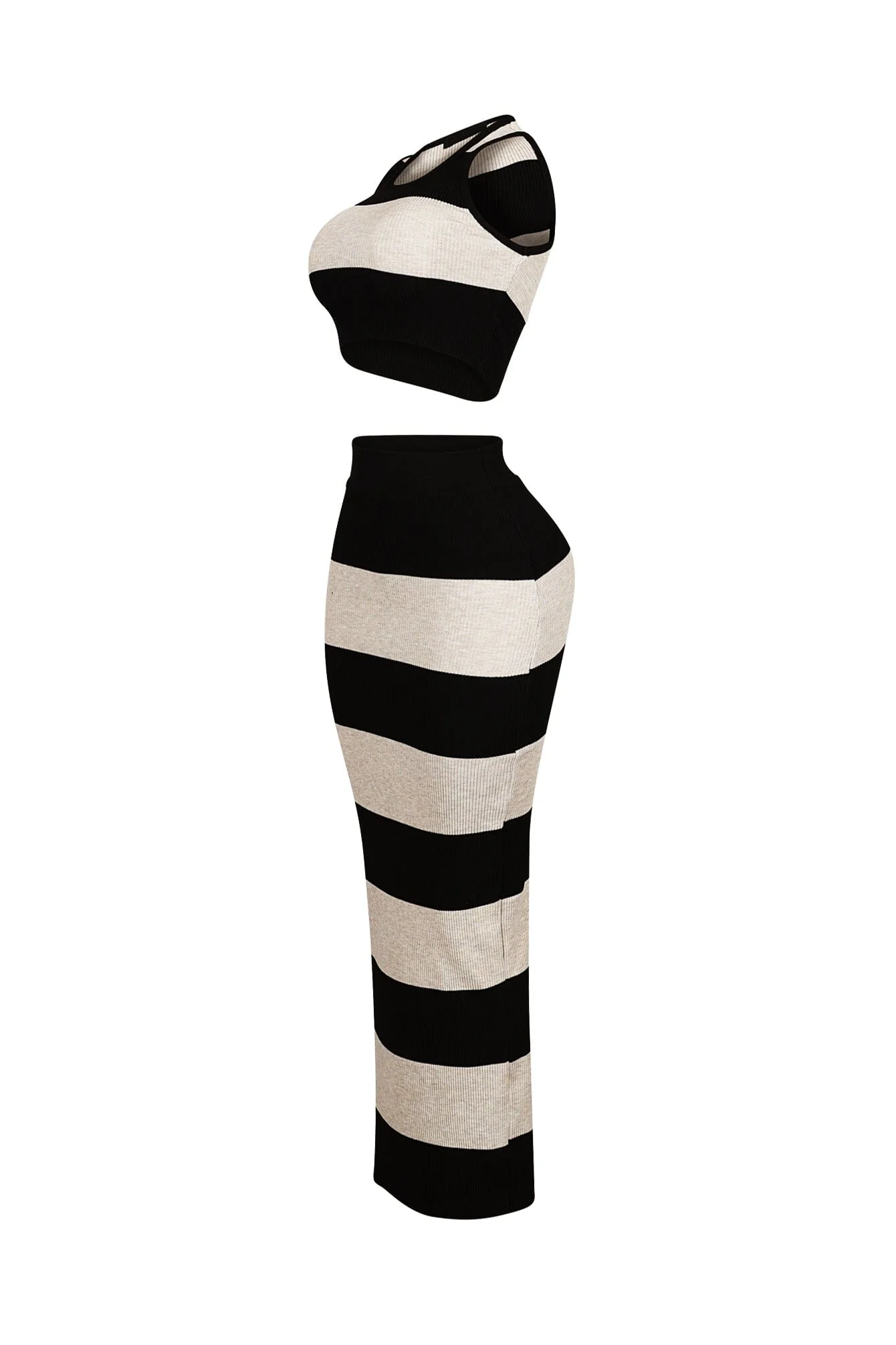 Sophisticated Knit Striped Top & Skirt SET - Image 4