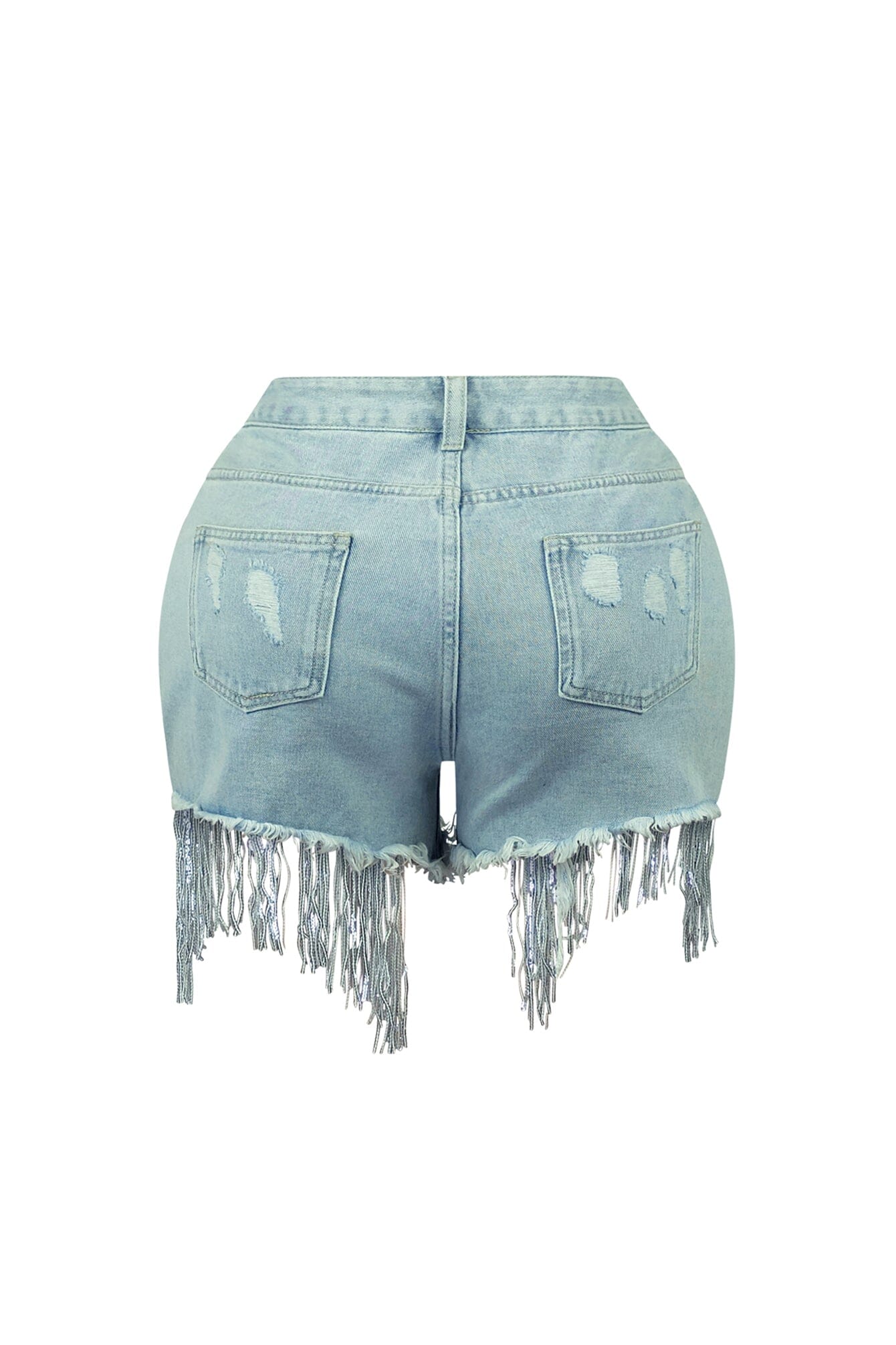 Sparkling Moments Rhinestone & Sequin Denim Shorts - Image 4